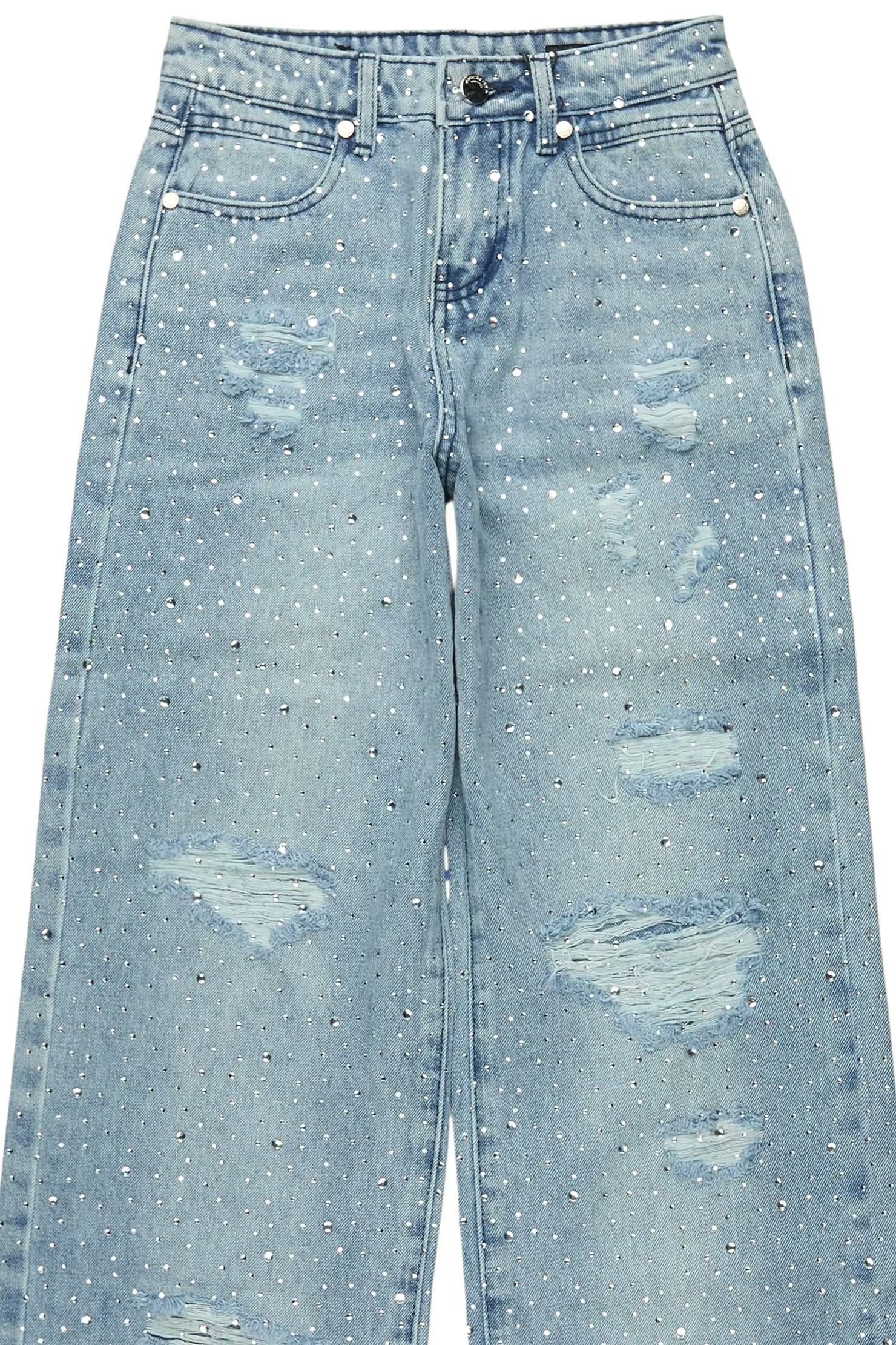 Boys Discolite Light Blue Rhinestone Baggy Jean