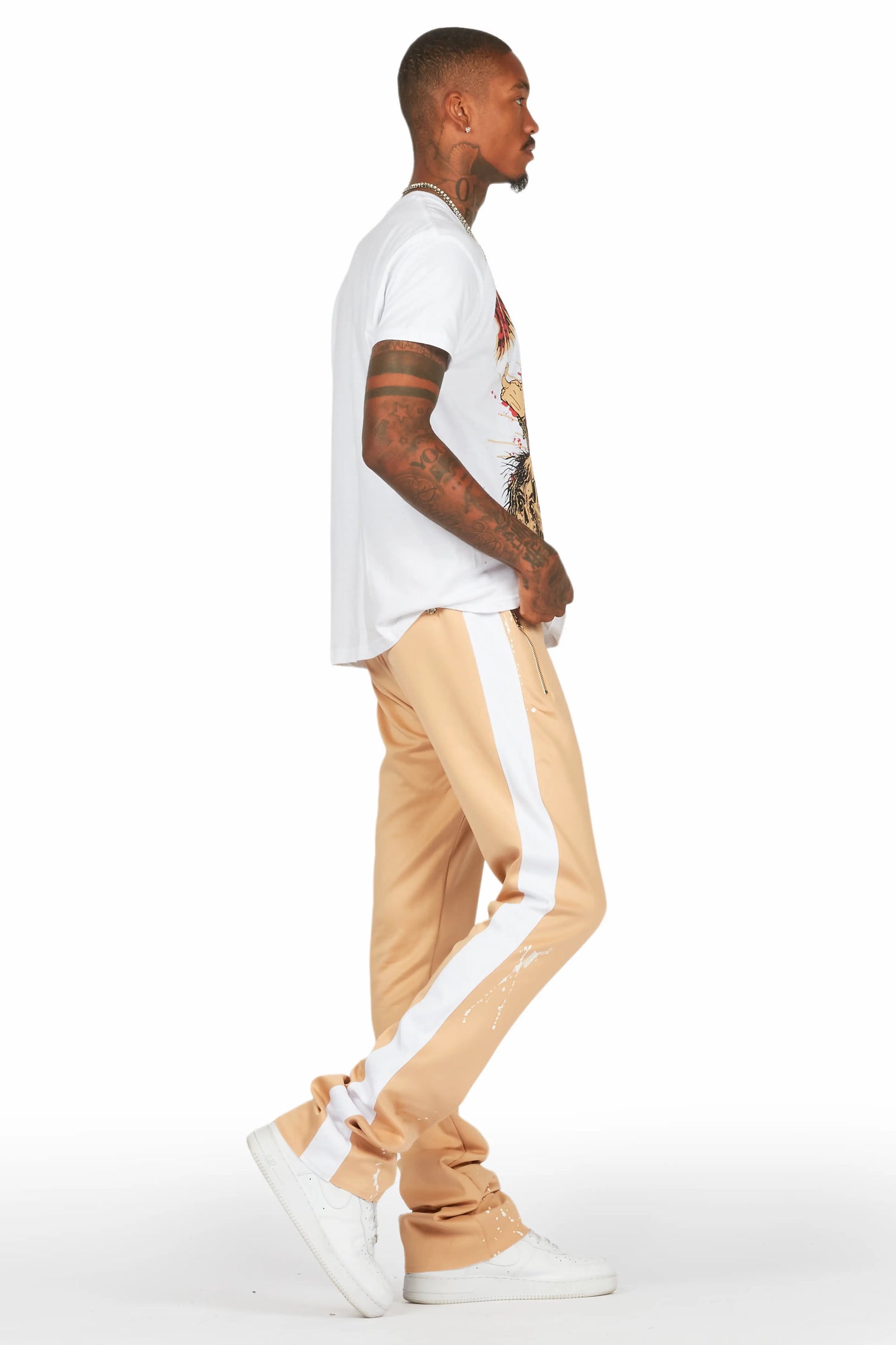 Tabor White/Beige T-Shirt/Stacked Flare Track Set