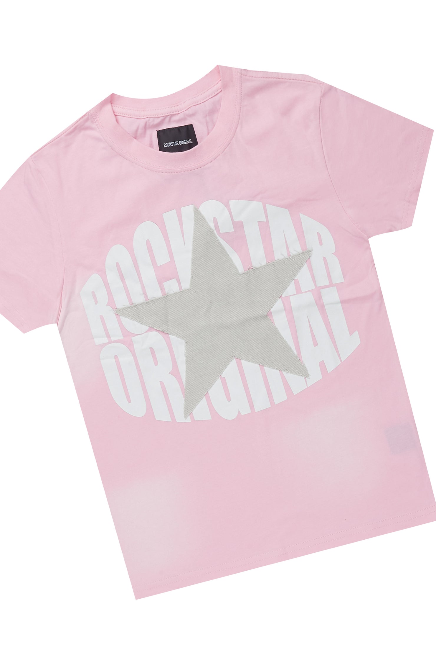 Girls Kallyah Pink/Heather Grey T-Shirt Stacked Set