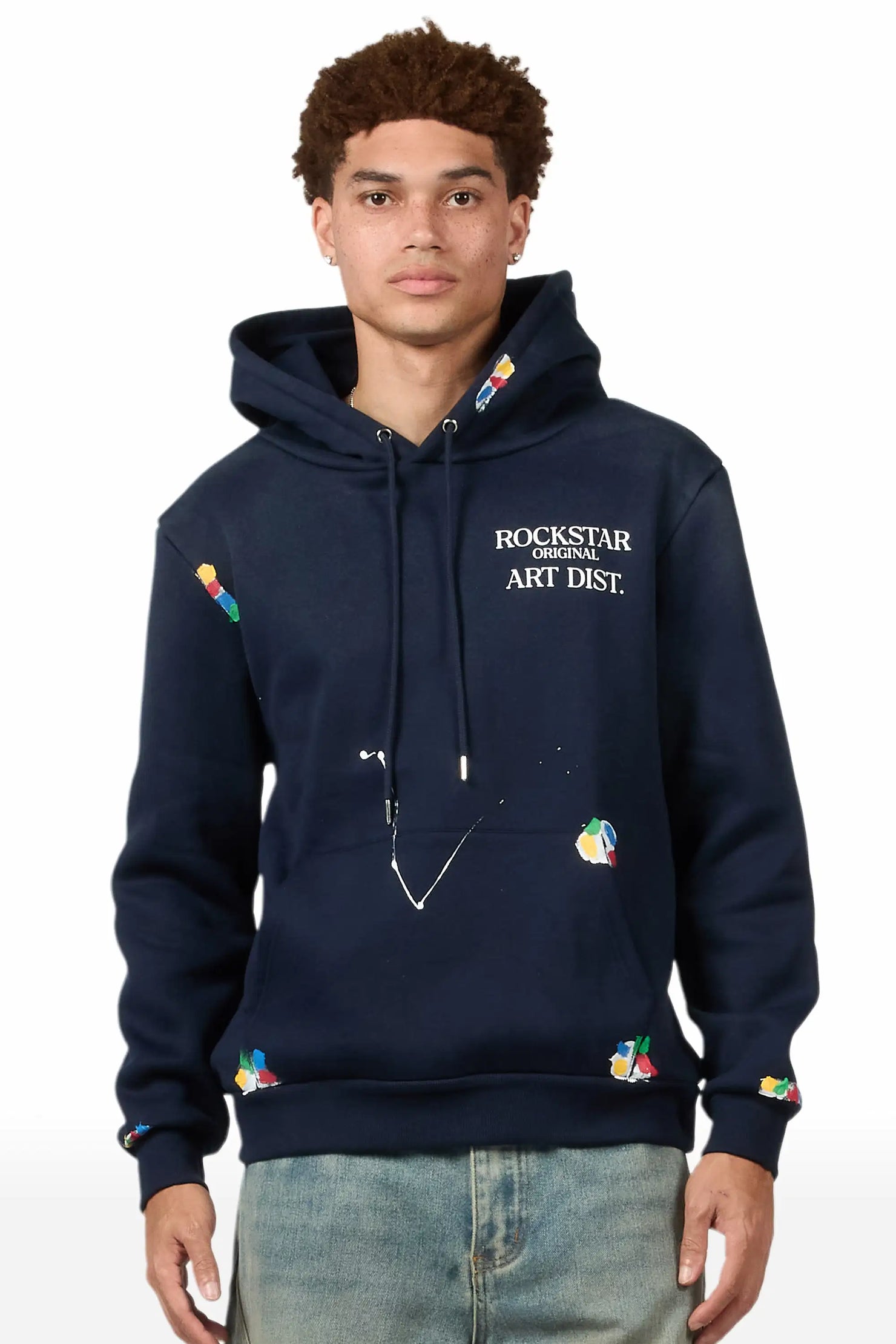 Rockstar Art Dist. Navy Graphic Relaxed Hoodie