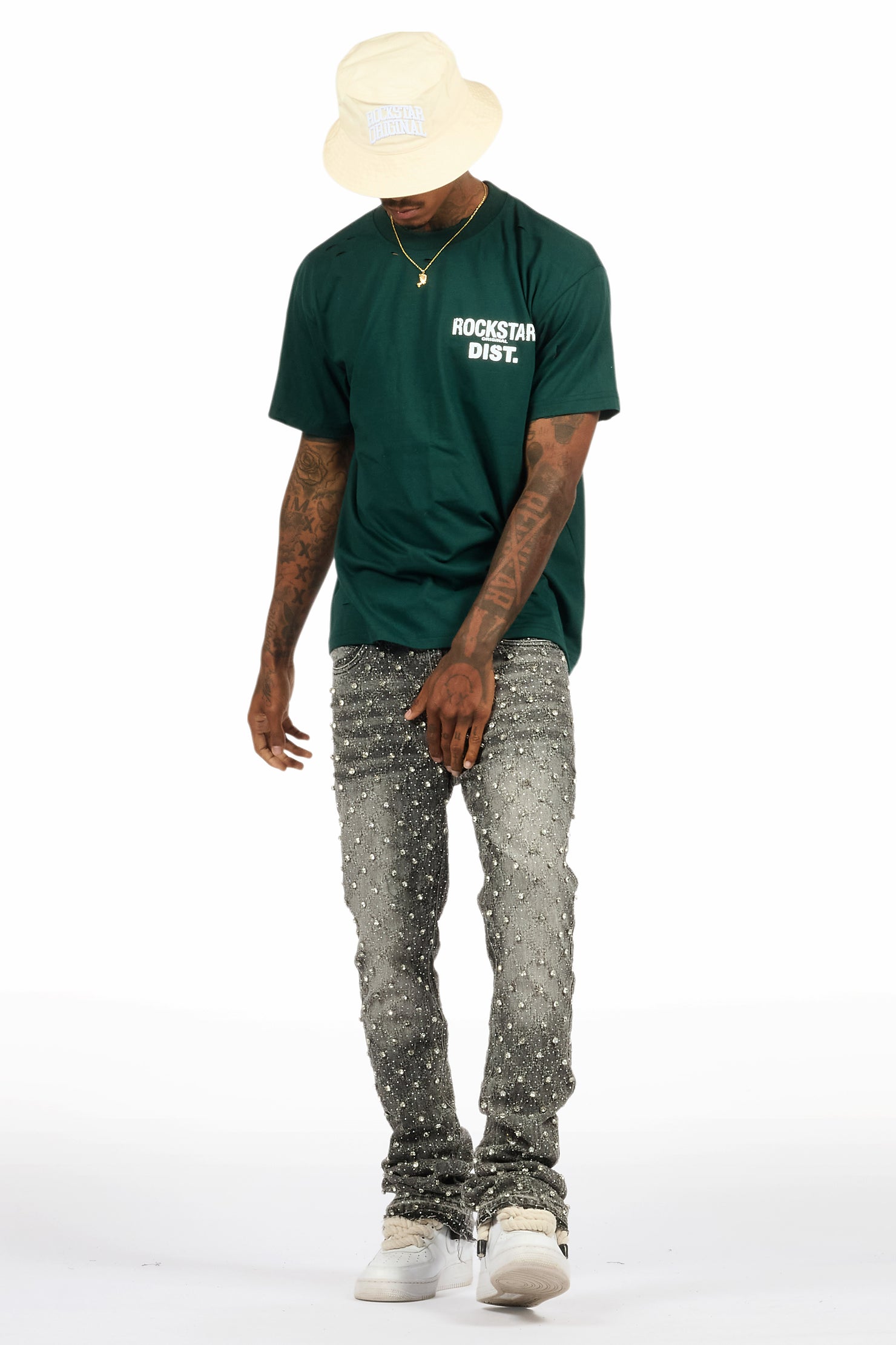 Glit Grey Rhinestone Stacked Flare Jean