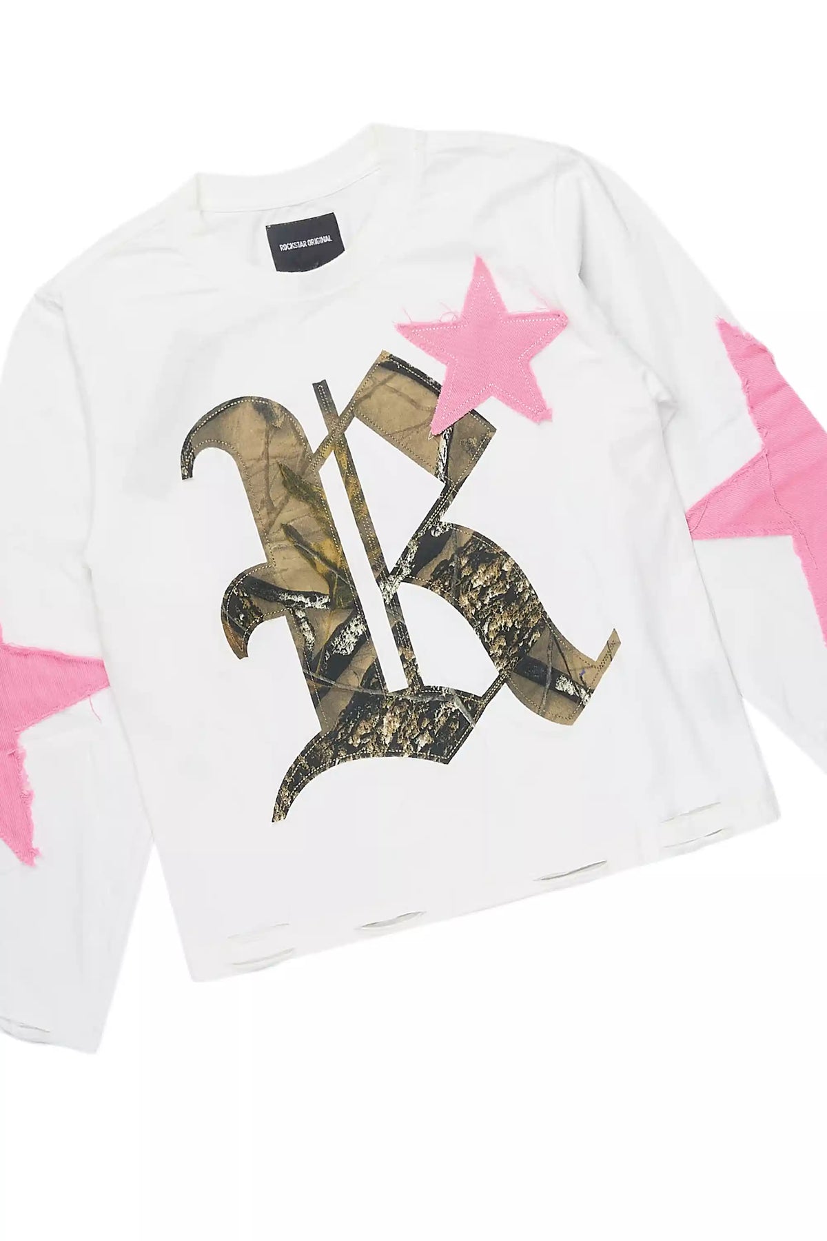 Girls Delgera White/Pink Long Sleeve T-Shirt Track Set