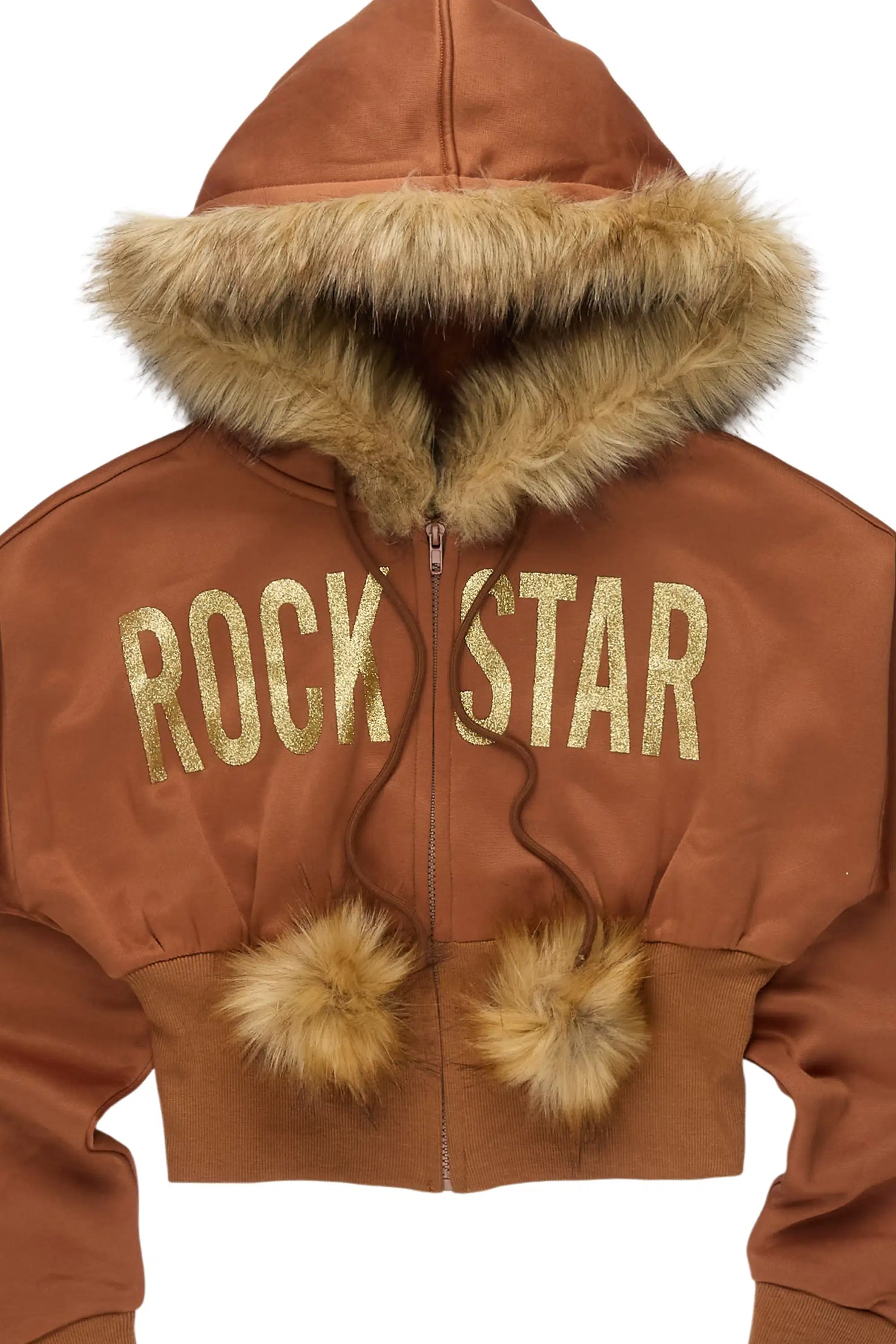Felecia Brown Zip Up Hoodie With Fur Hood