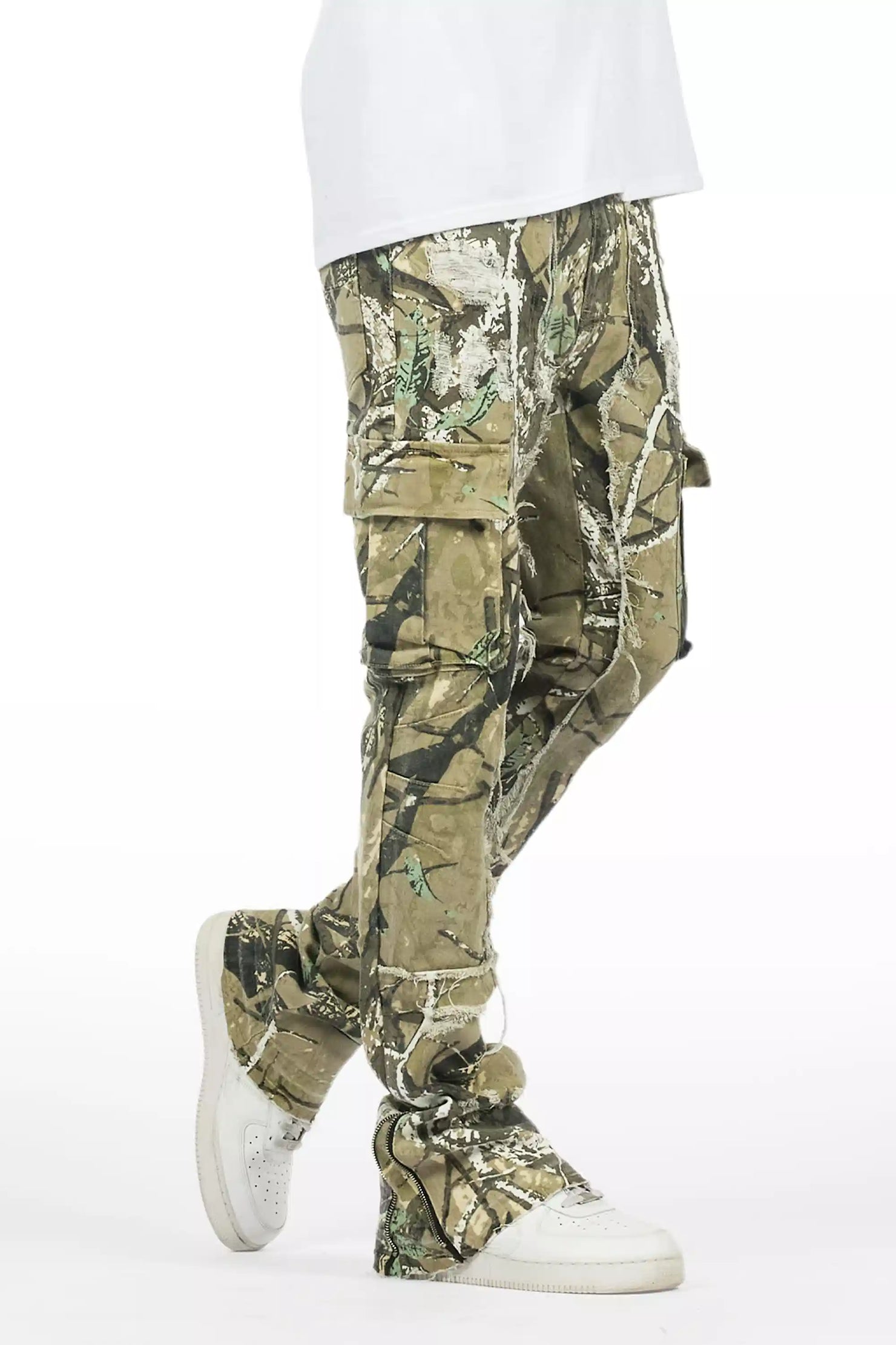 Aftermath Tree Camo/White Stacked Flare Jean