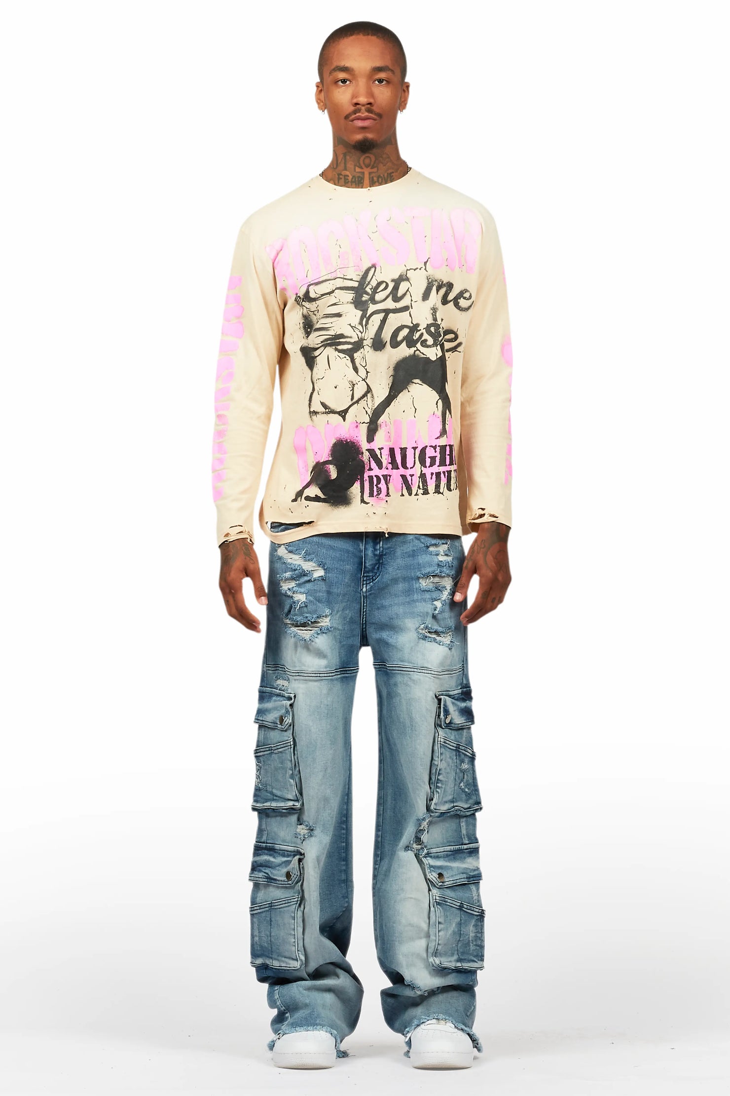 Strip Army Vintage Sand Long Sleeve Graphic T-Shirt