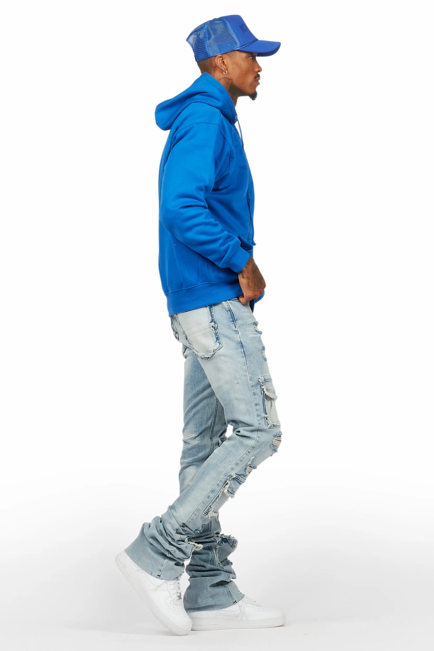 Basic Trio Royal Blue Super Stacked Flare Jean Set