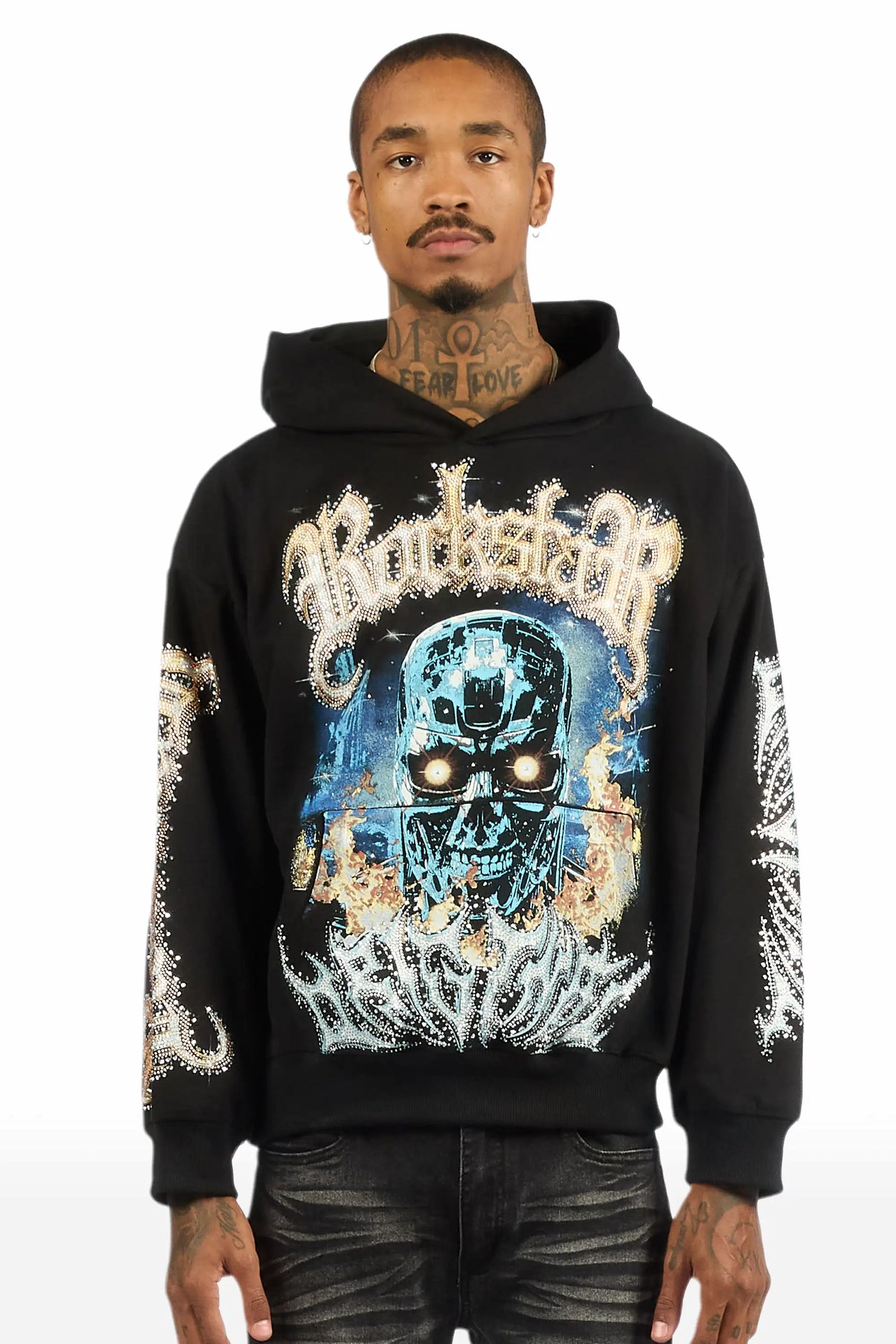 Mesin Black Rhinestone Oversized Hoodie