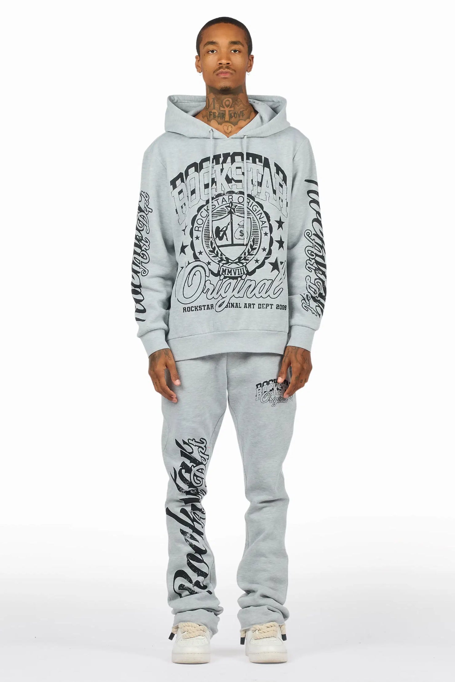 Blazon Heather Grey Hoodie/Stacked Pant Track Set