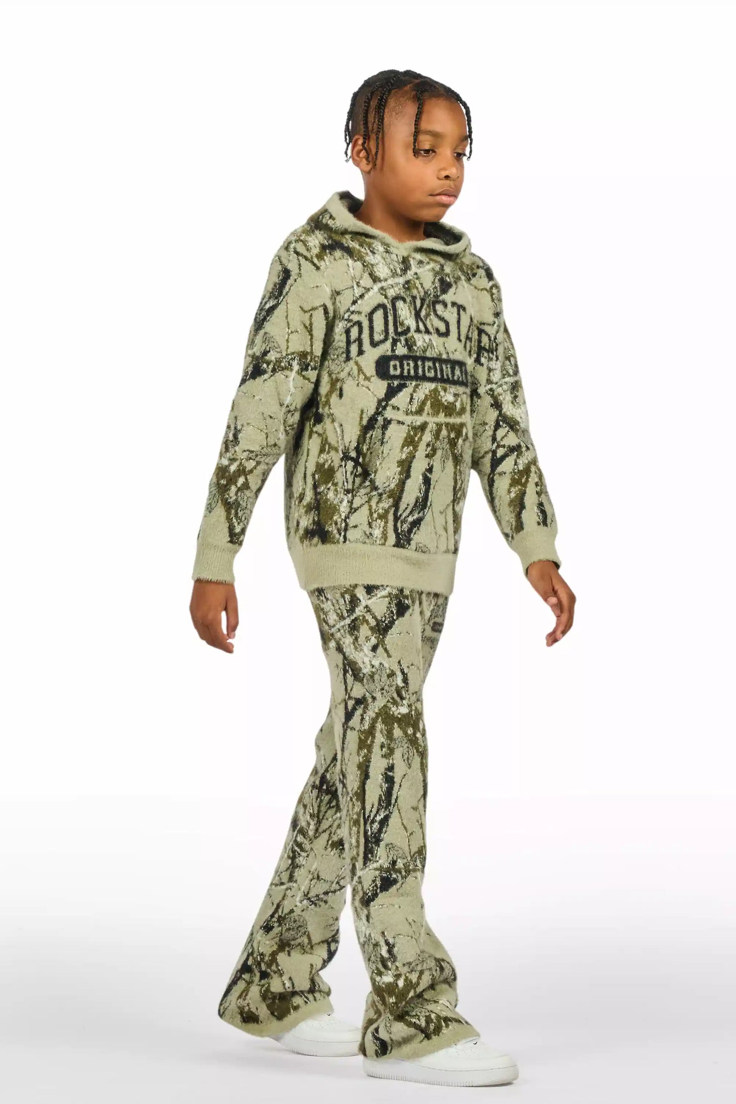 Boys Member Tree Camo Stacked Flare Knitted Mohair Track Set