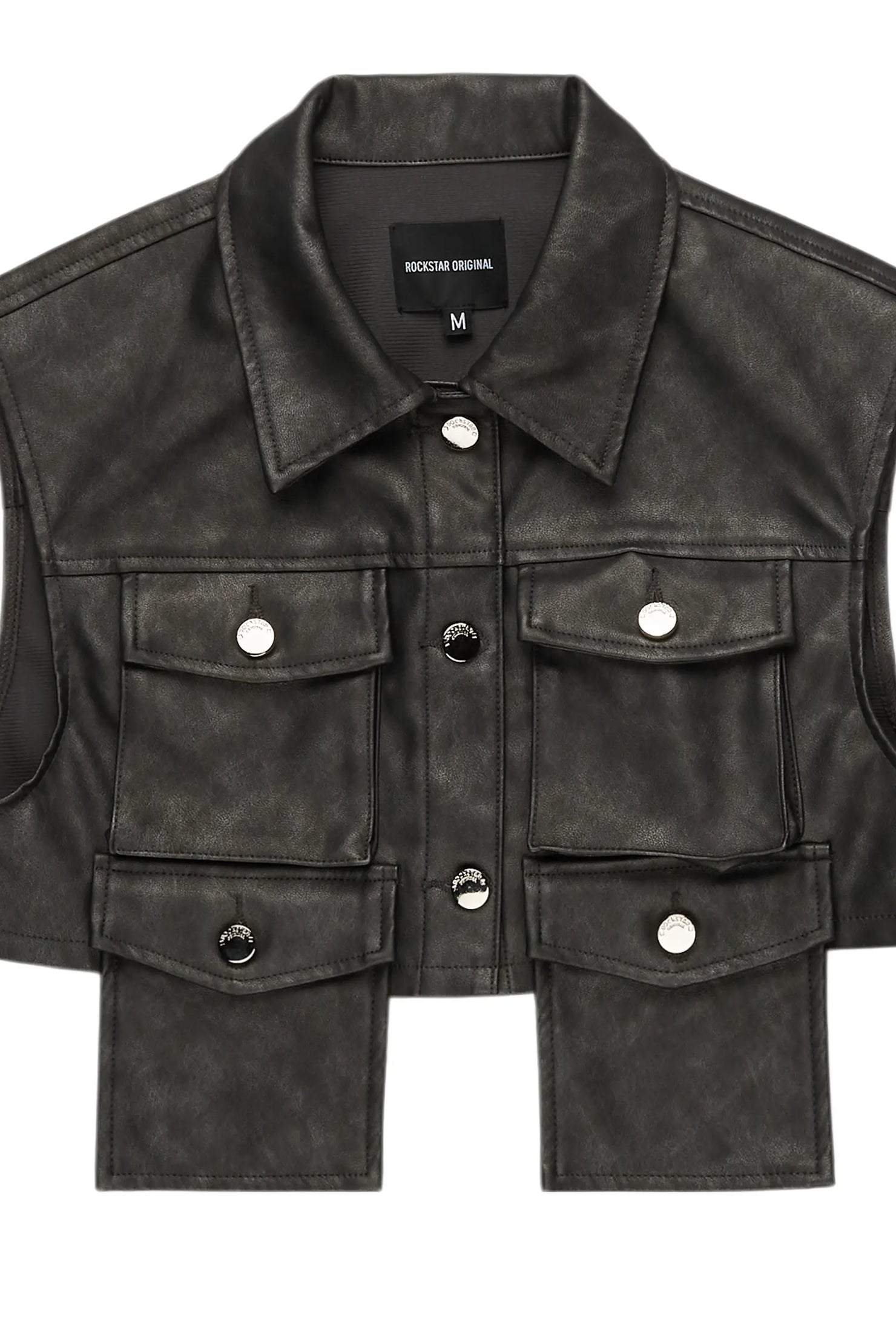 Kiedra Black Cargo Faux Leather Vest