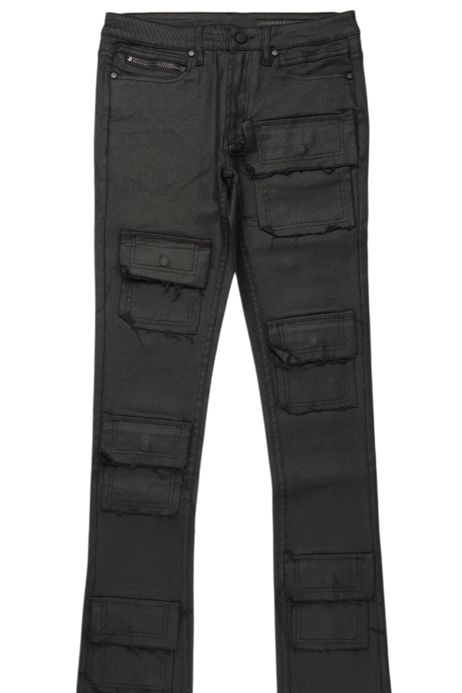Petrus Black Coated Super Stacked Flare Jean