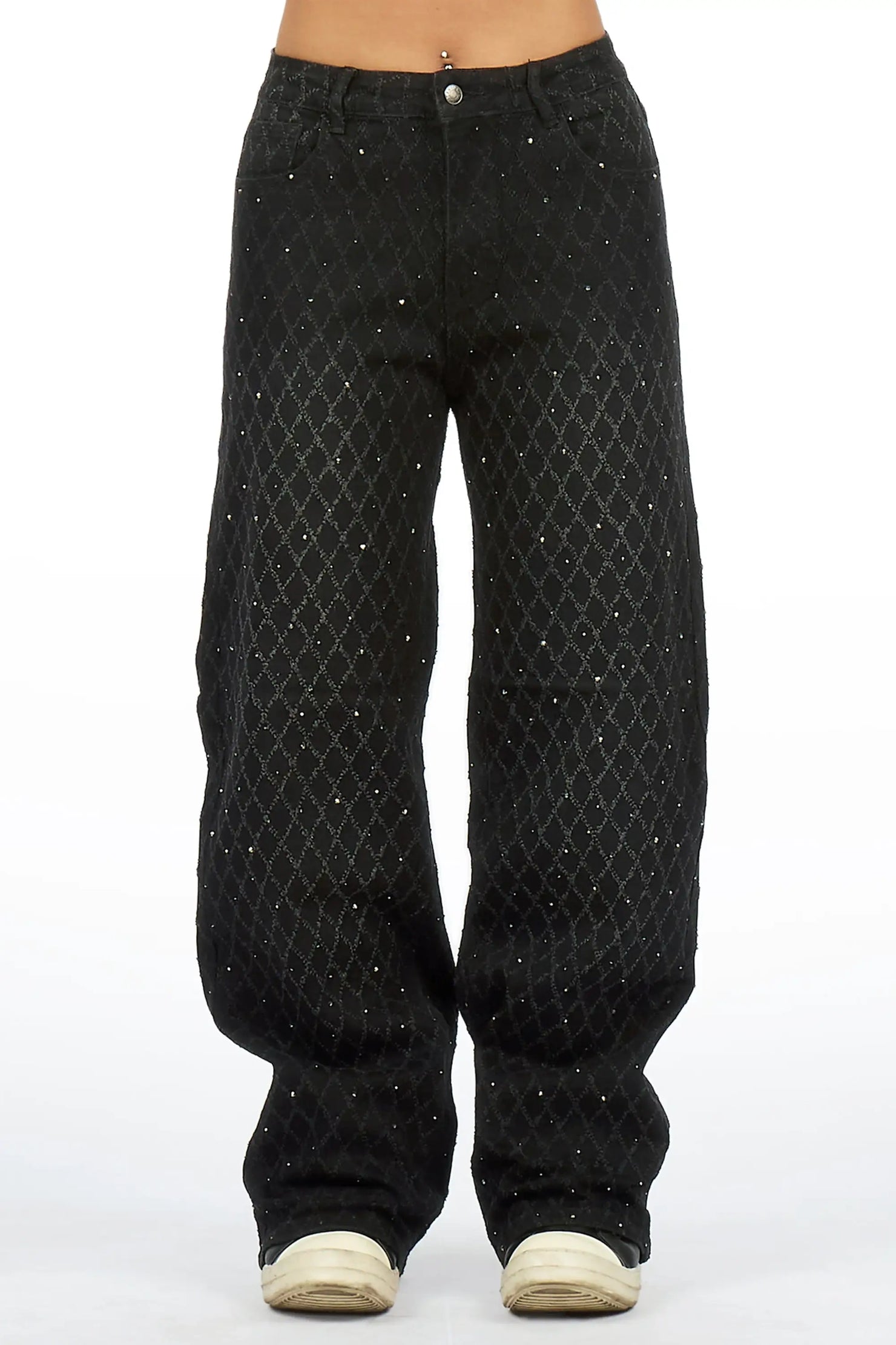 Amirah Black Rhinestone Wide Leg Jean