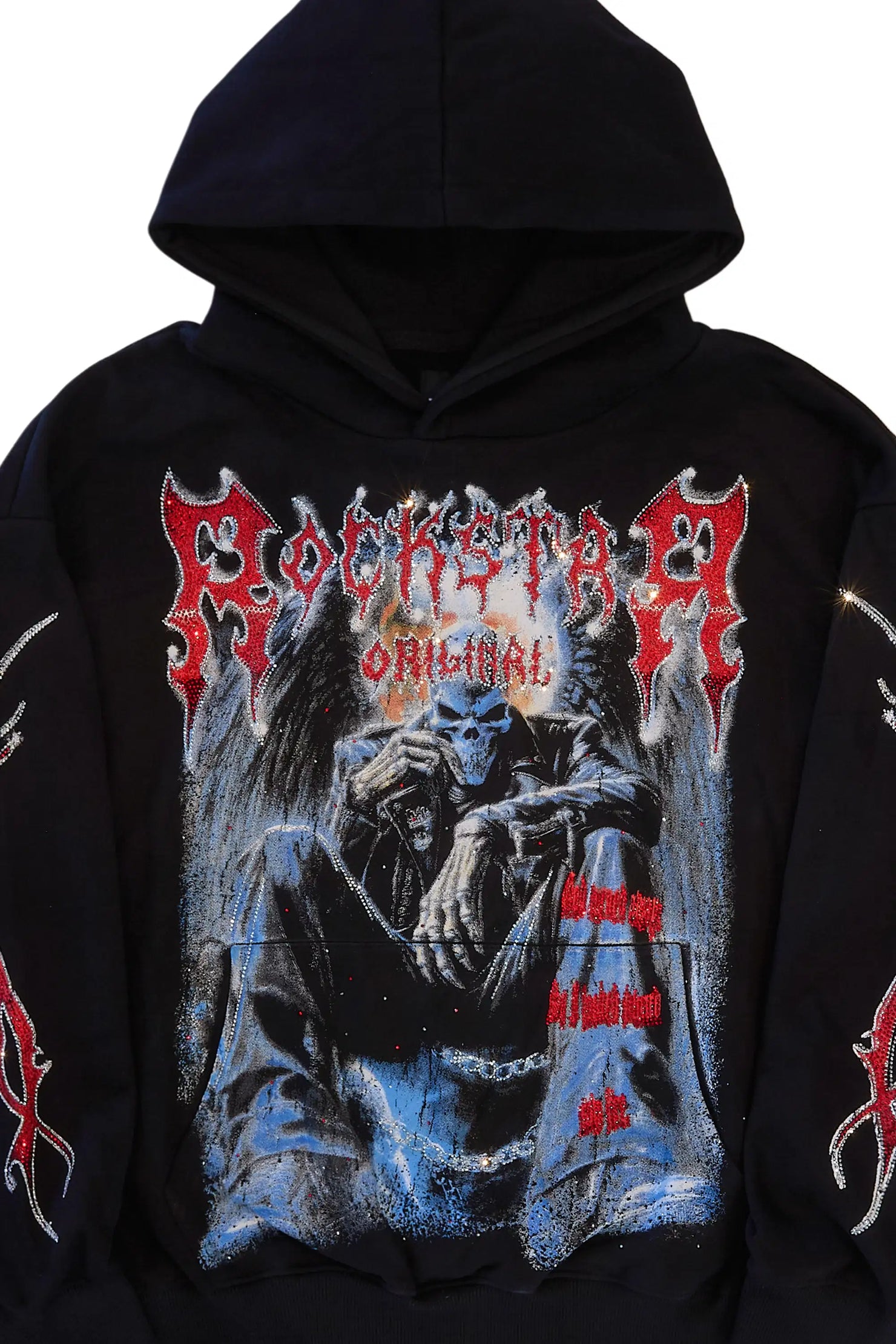 Krowne Black Rhinestone Oversized Hoodie