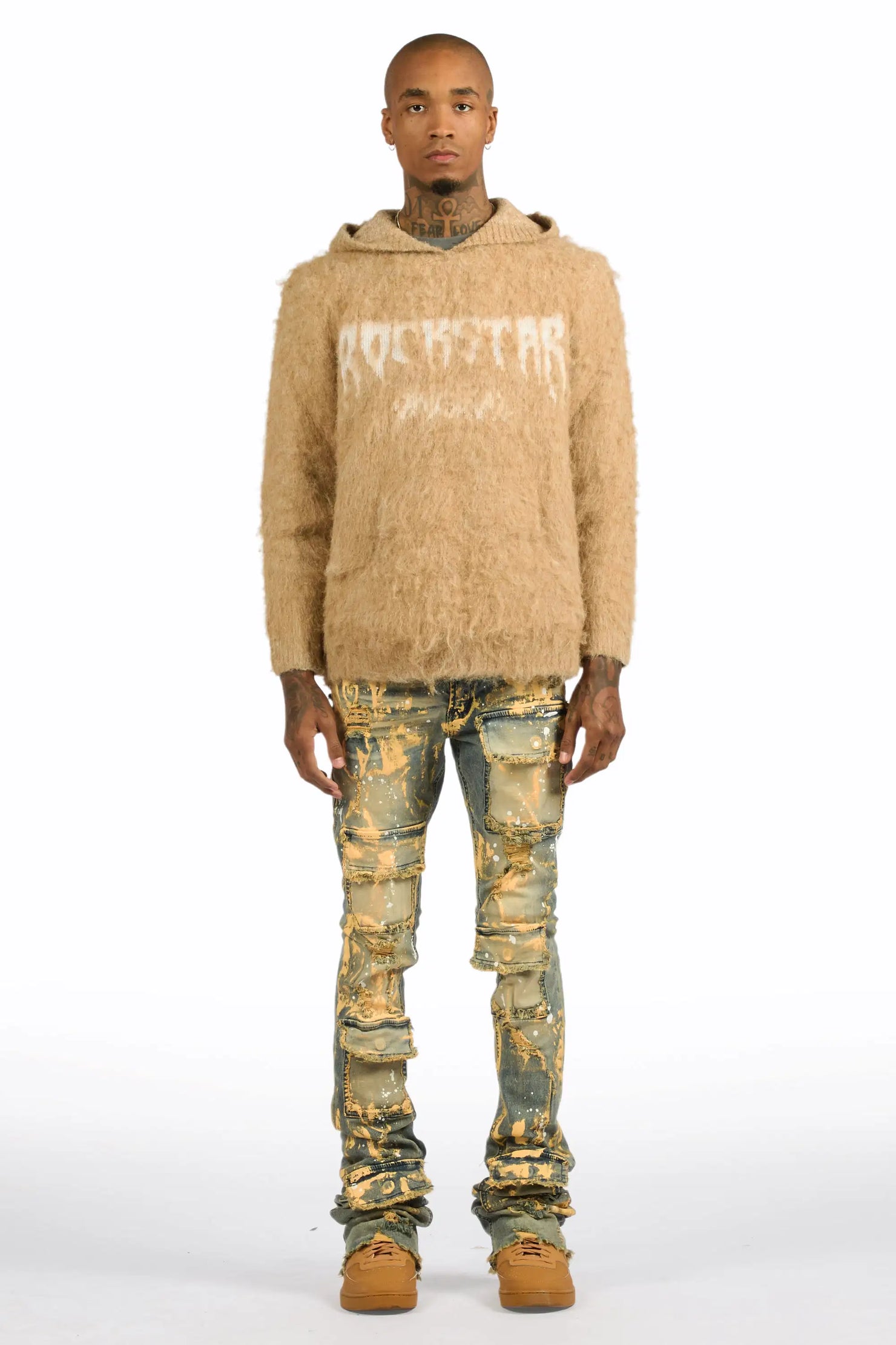 Andros Beige/Tint Blue Mohair Hoodie/Super Stacked Flare Jean Set