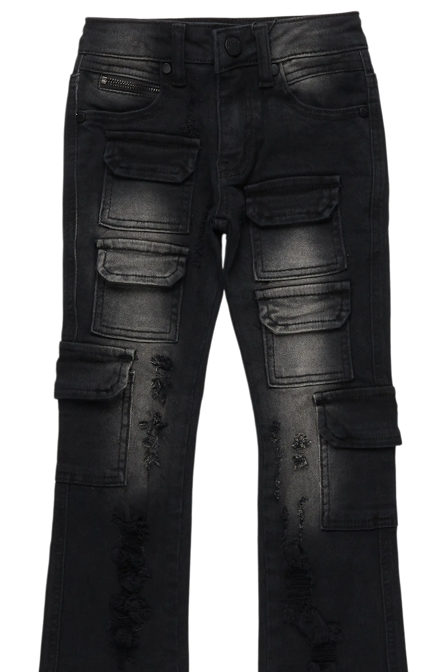 Boys Kade jet Black Stacked Flare Jean