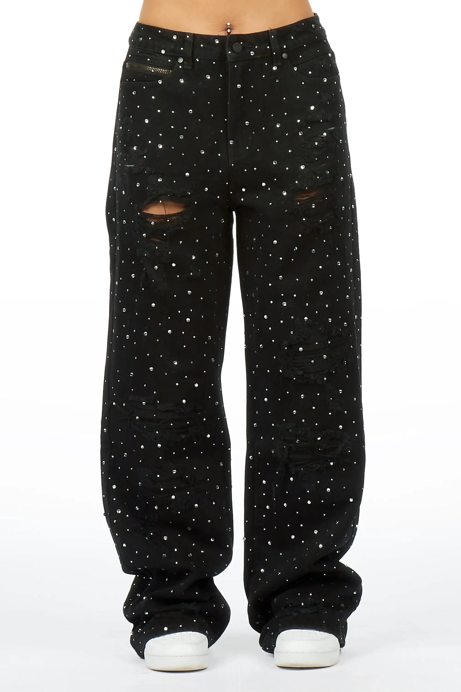 Amayah Black Rhinestone Baggy Fit Jean