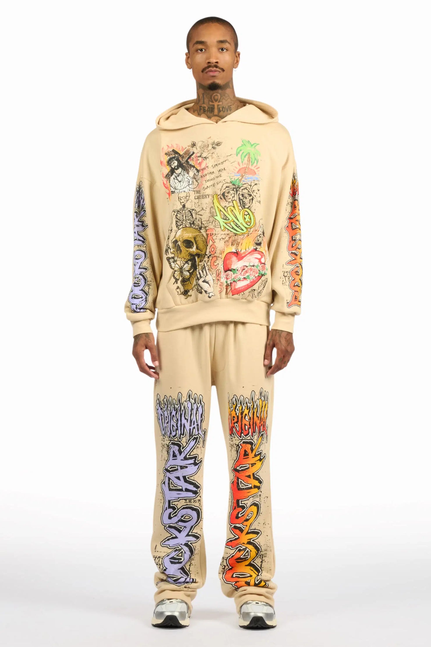 Zyver Beige Hoodie/Baggy Pant Track Set