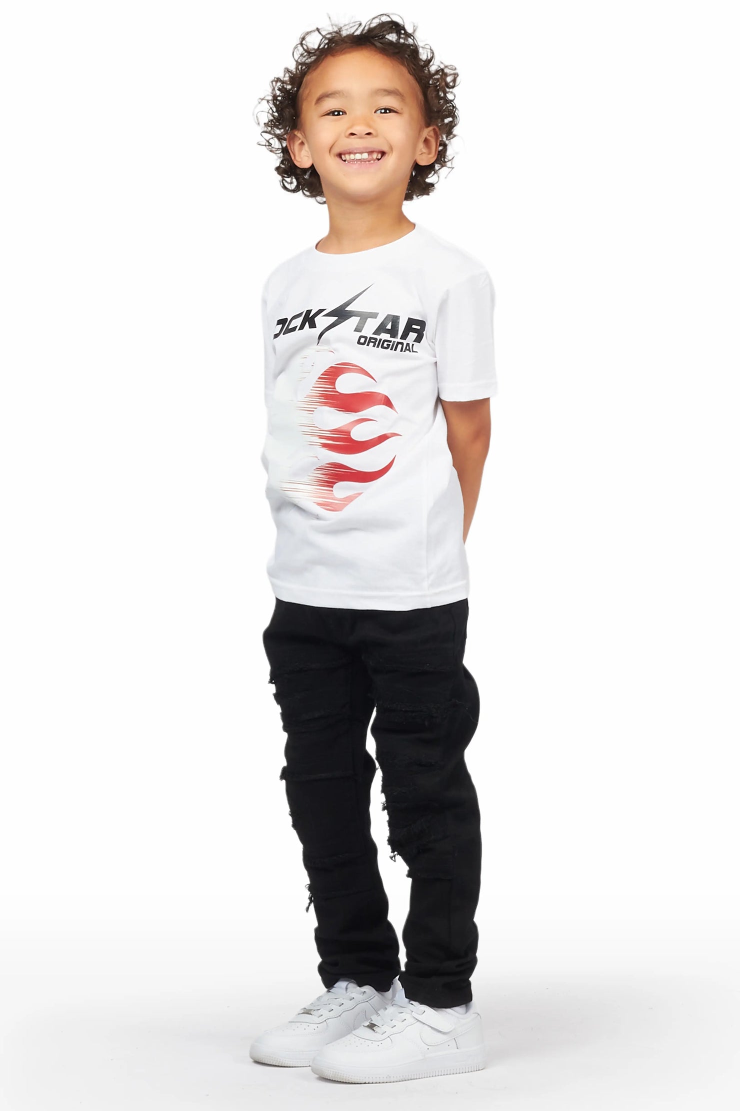 Boys Xorn White/Black T-Shirt/Frayed Jean Set