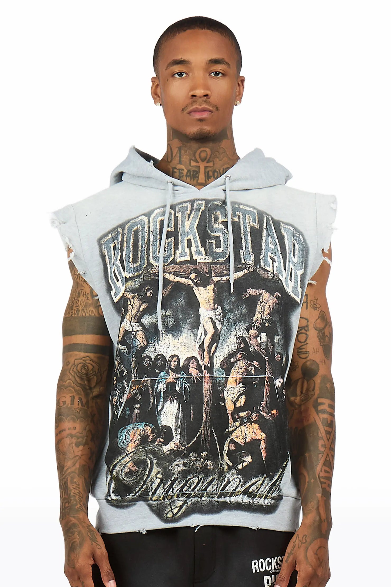 Waller Heather Grey Cut Sleeve Hoodie