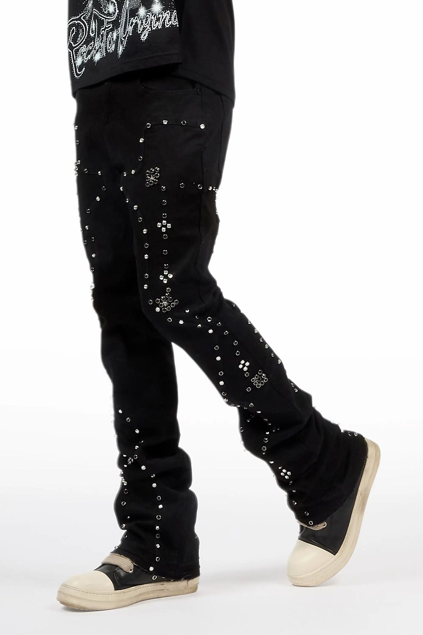 Chaz Jet Black Stud Stacked Flare Jean