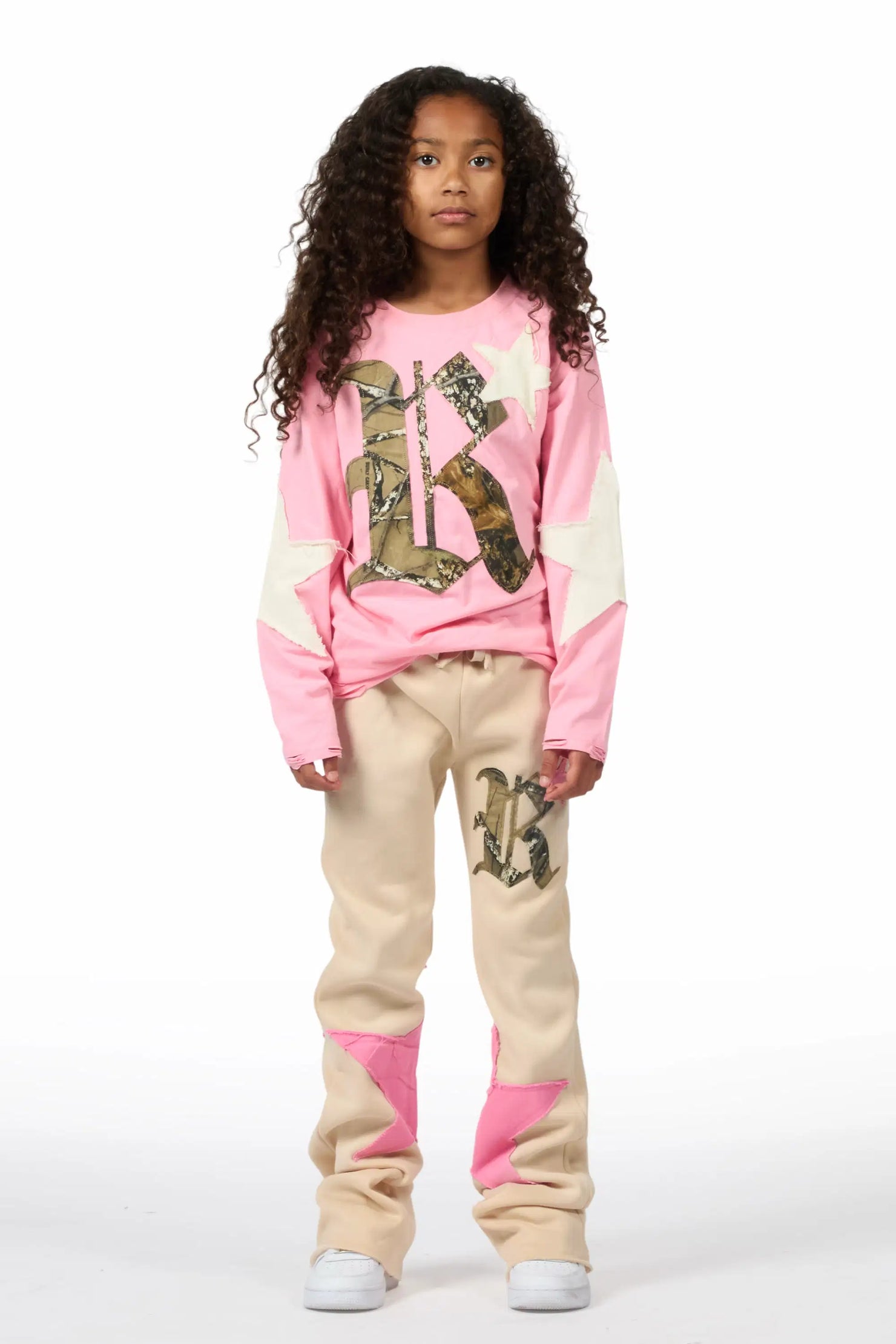 Girls Delgera Pink/Beige Long Sleeve T-Shirt Track Set