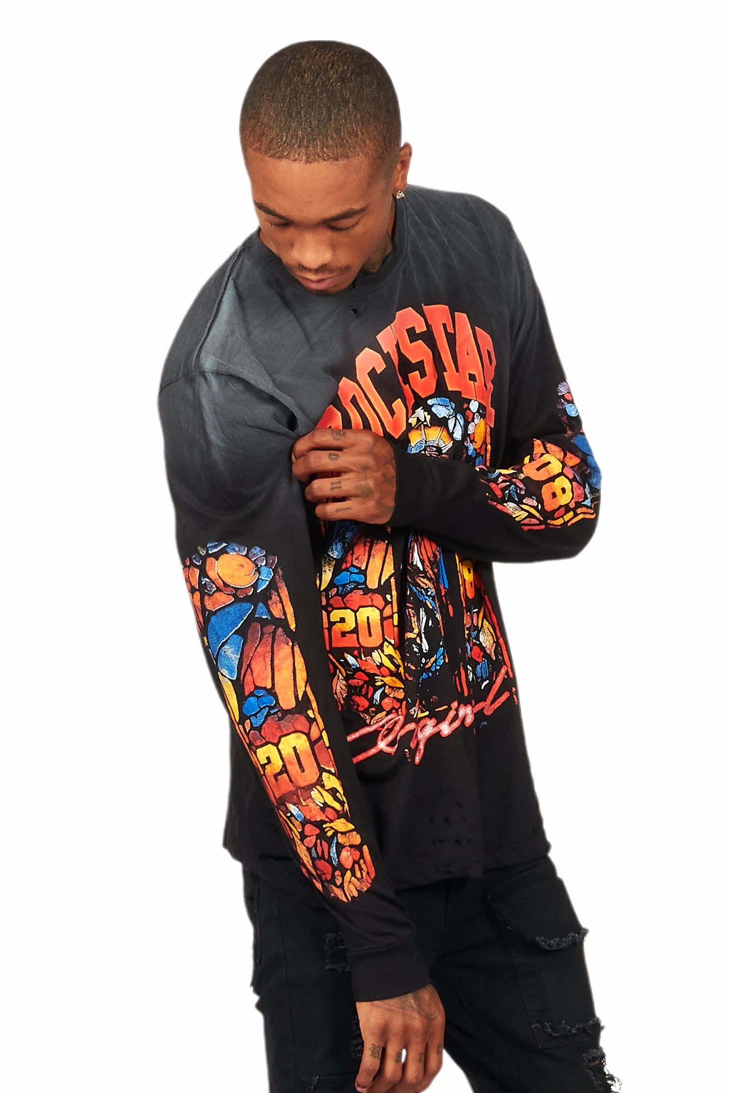 Nalo Black Long Sleeve Graphic T-Shirt