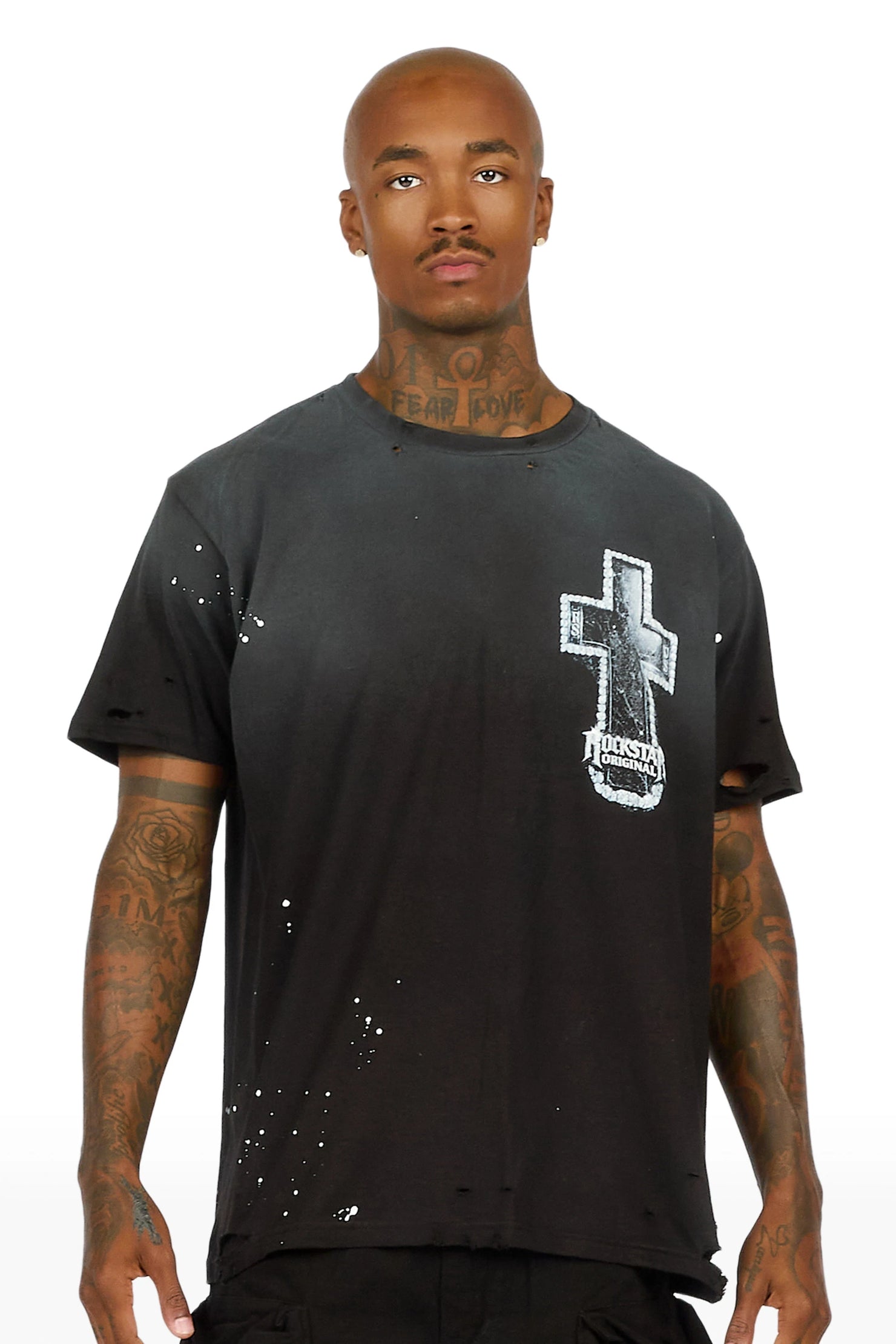Gato Black Oversized Graphic T-Shirt