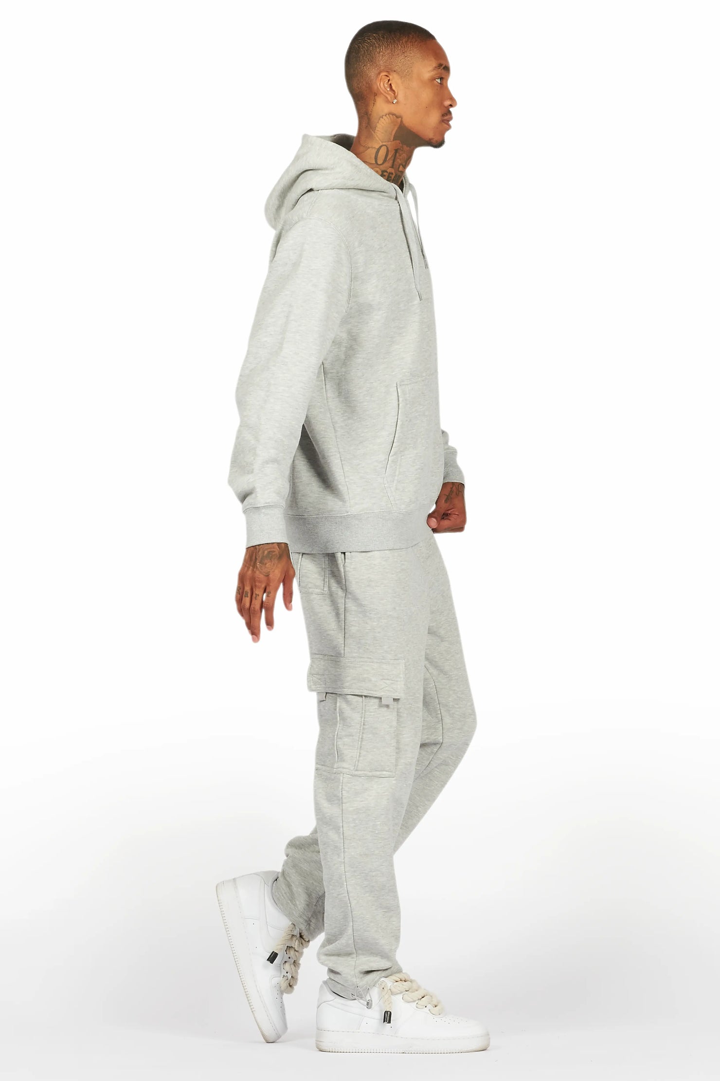 Basic Heather Grey Hoodie/Cargo Sweat Pant Set