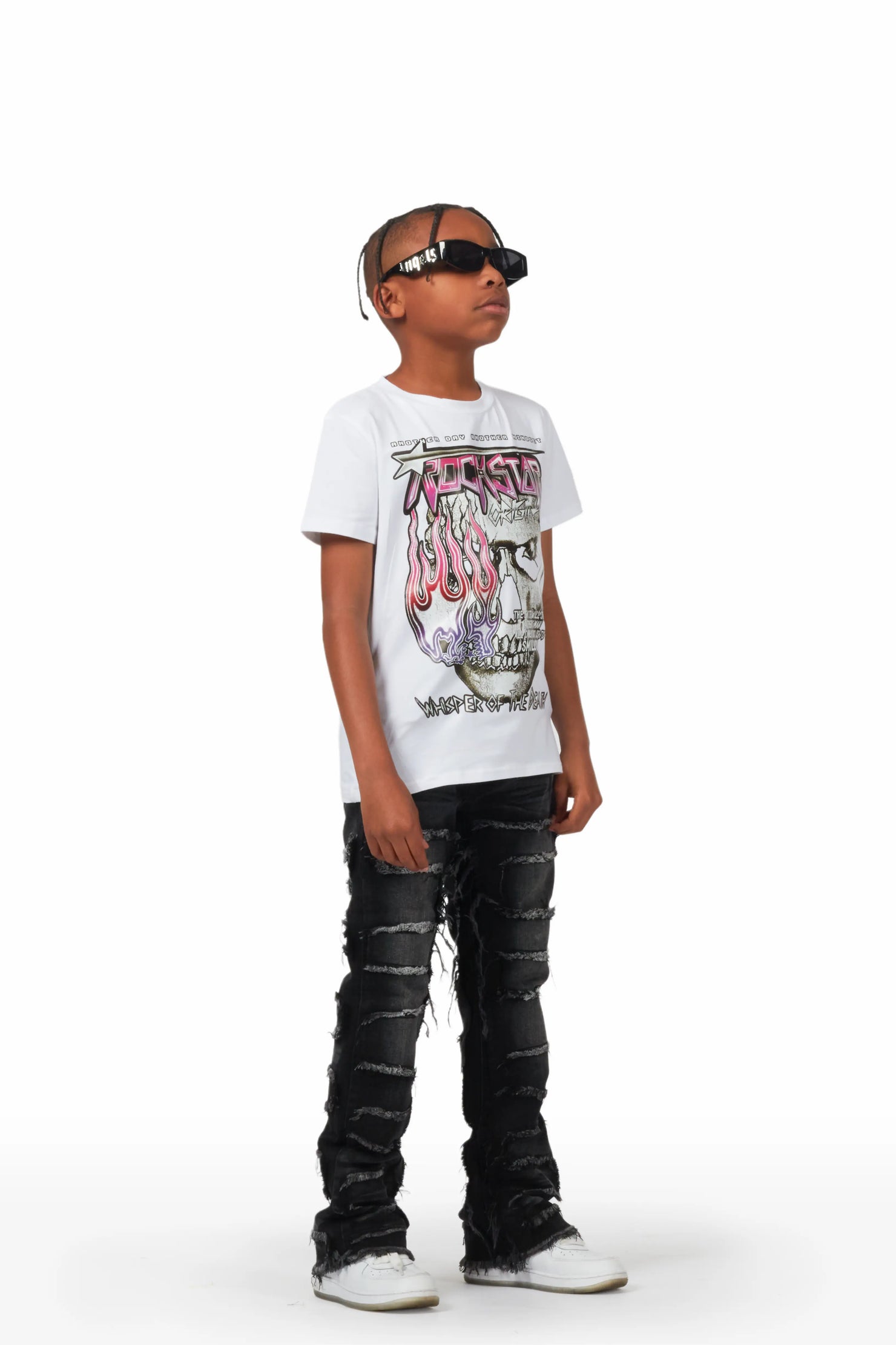 Boys Shake Dark Grey Stacked Flare Jean