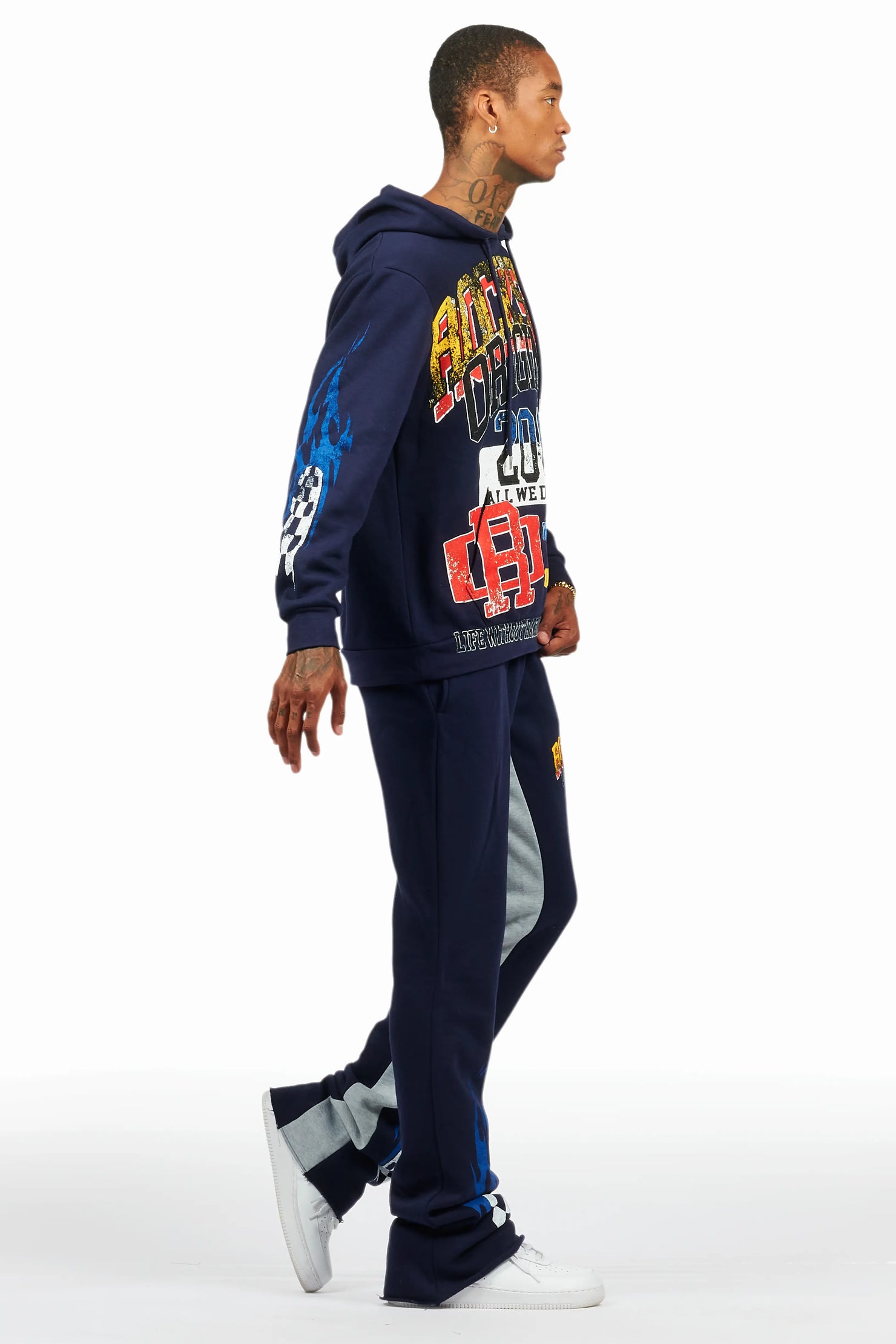 Colorful Race Navy Hoodie/Baggy Track Pant Set
