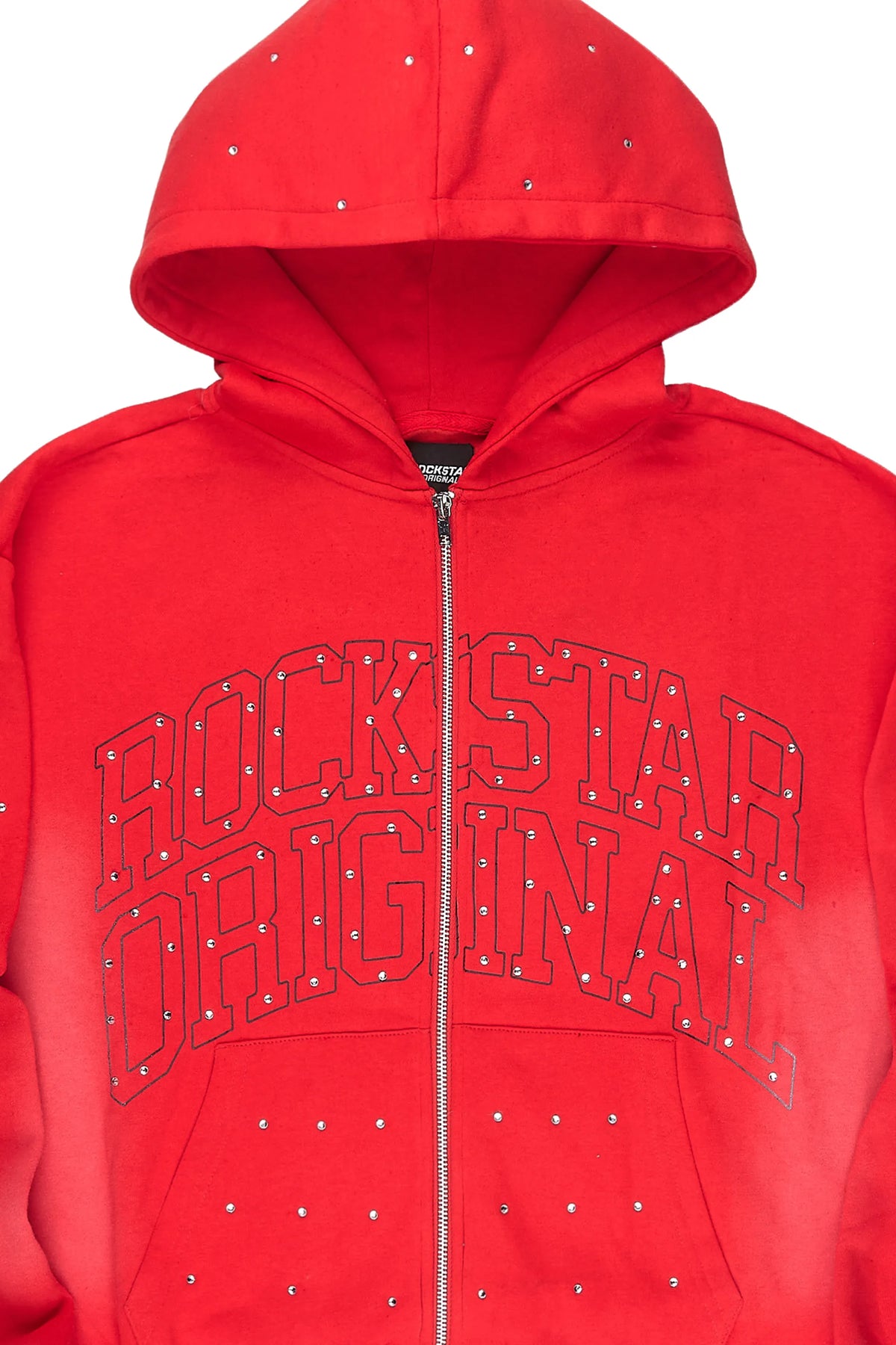Alvina Red Rhinestone Zip Up Hoodie