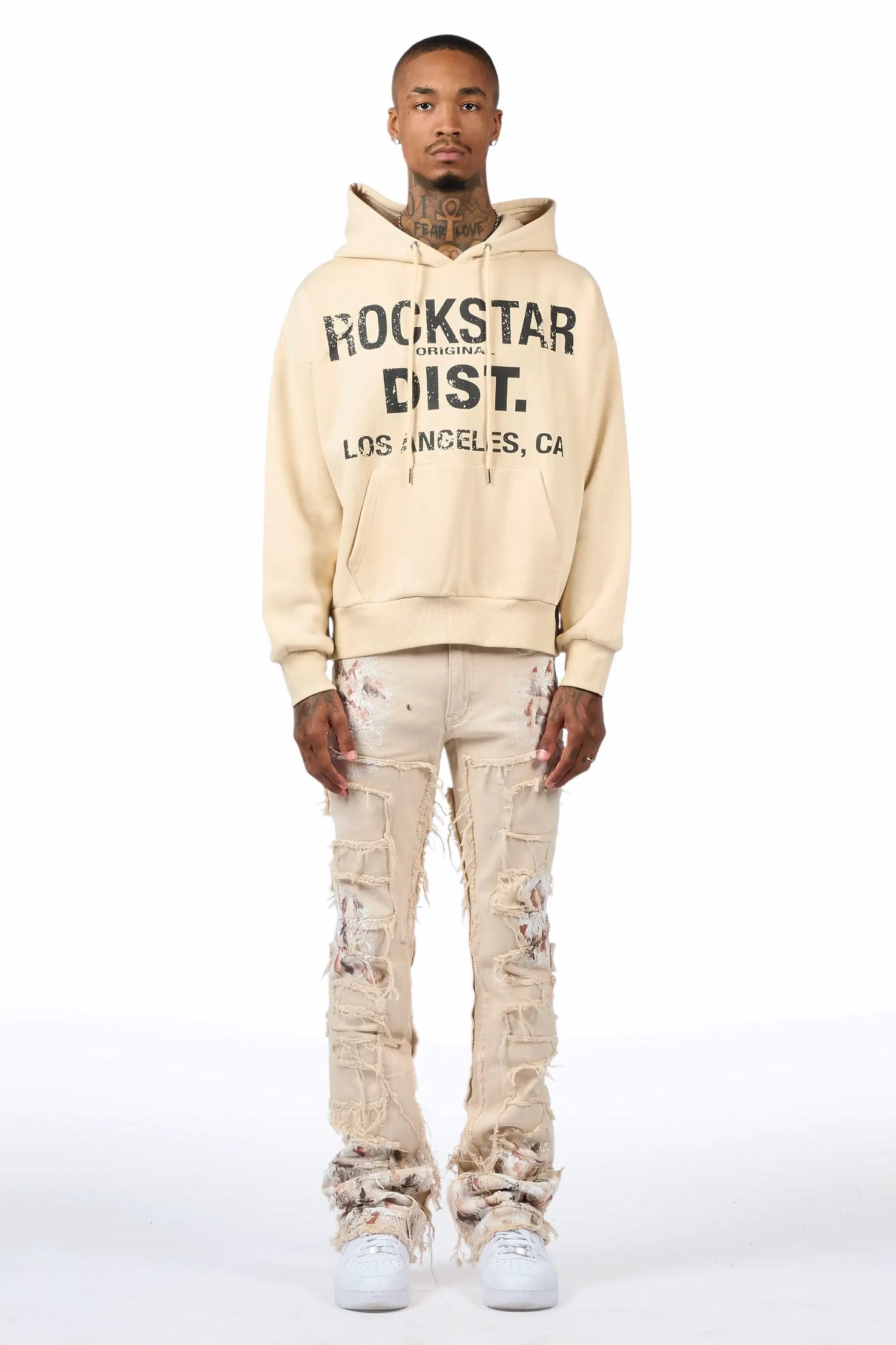 Saxon Beige/Beige Hoodie/Stacked Flare Jean Set