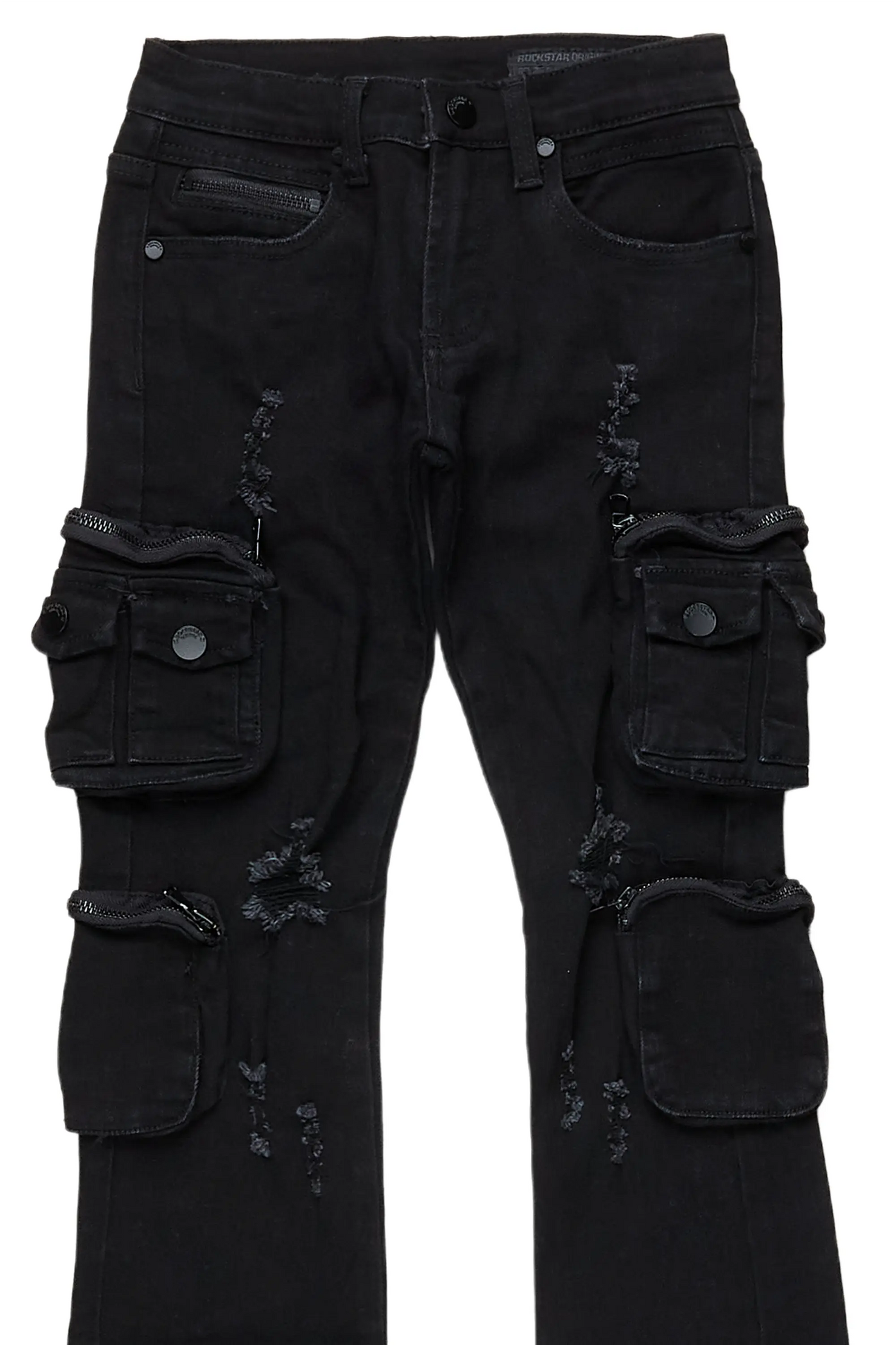 Girls Alisson Black Stacked Flare Jean