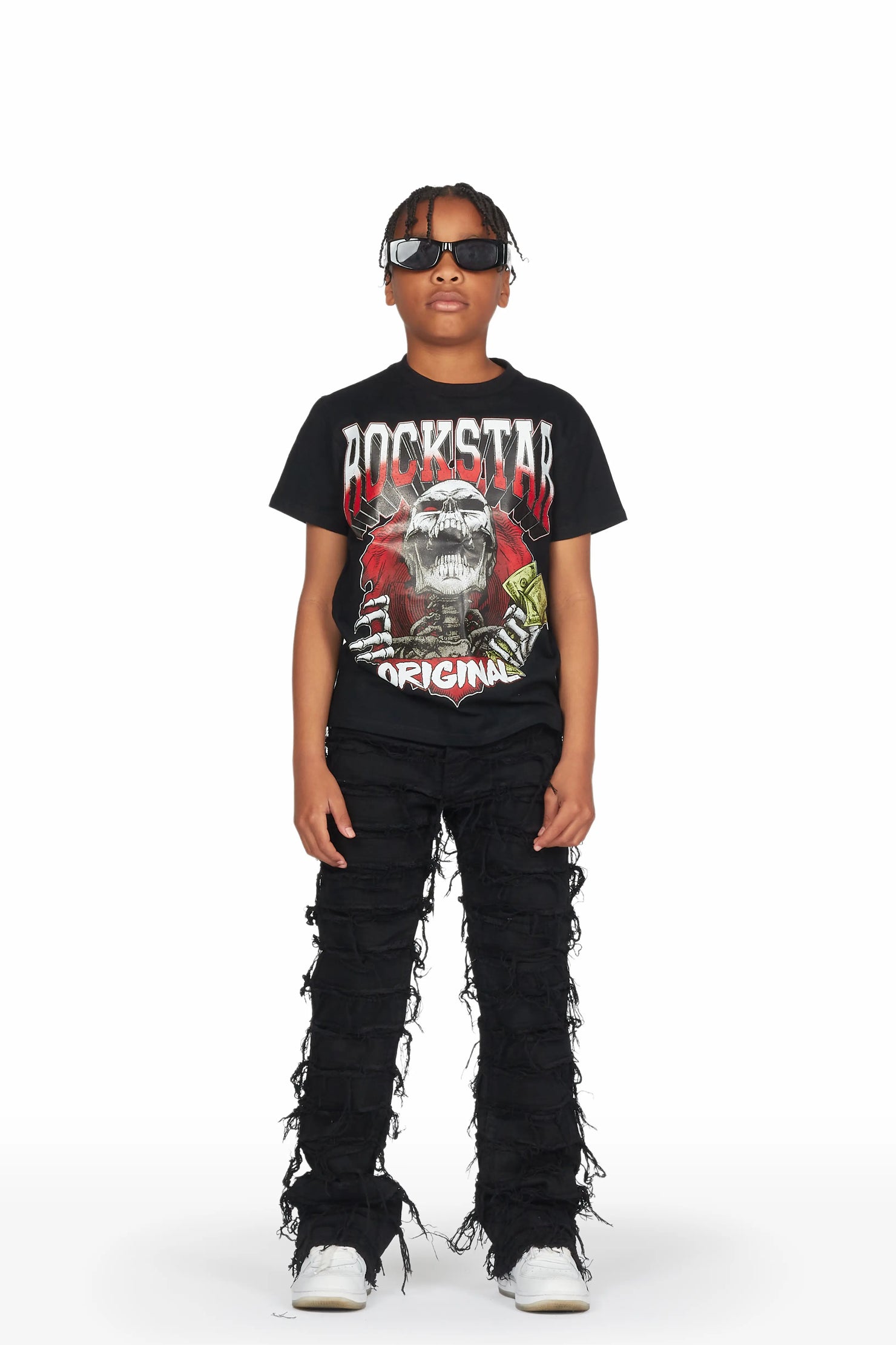Boys Shake Jet Black Stacked Flare Jean