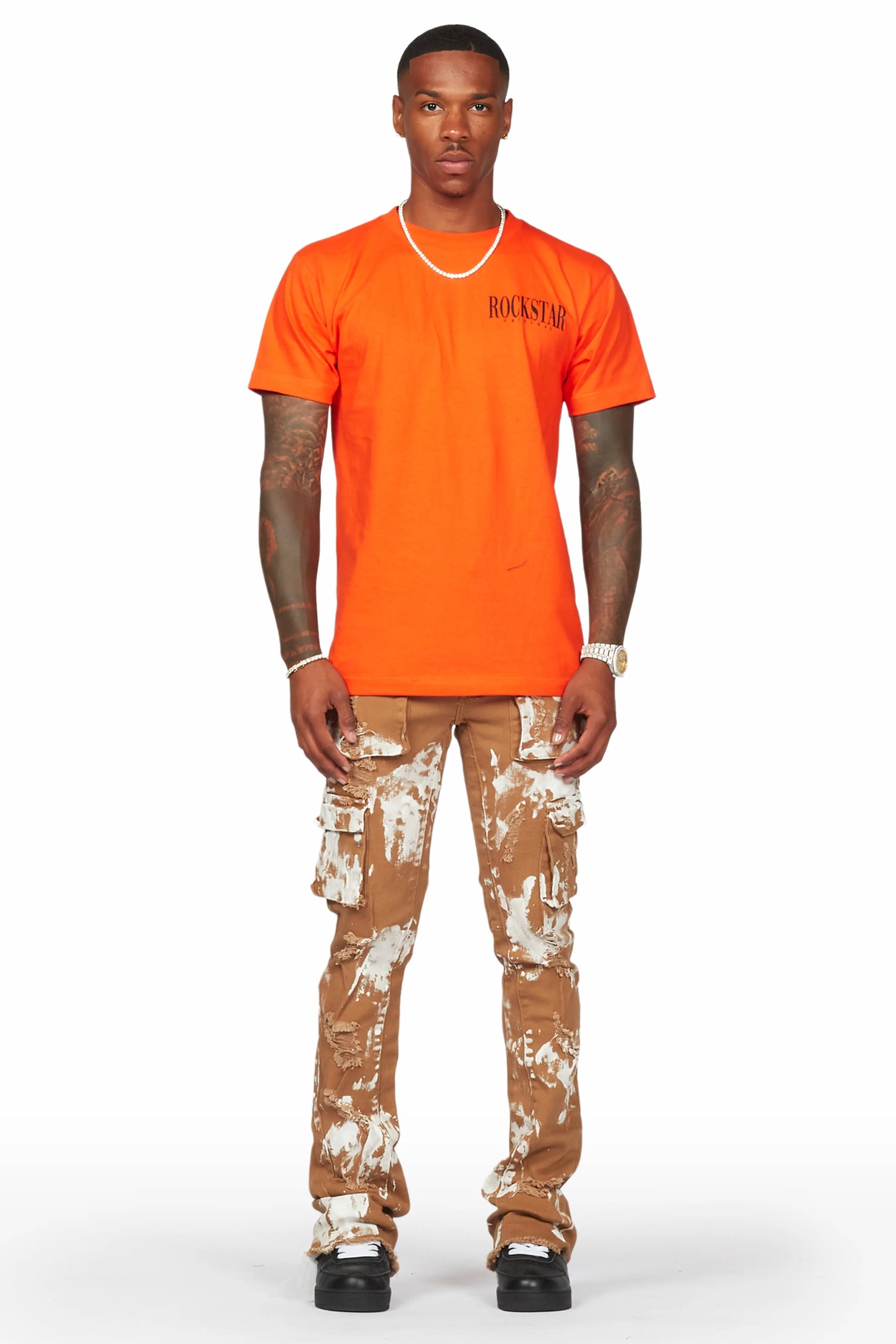 Galeno Tan Painter Stacked Flare Jean