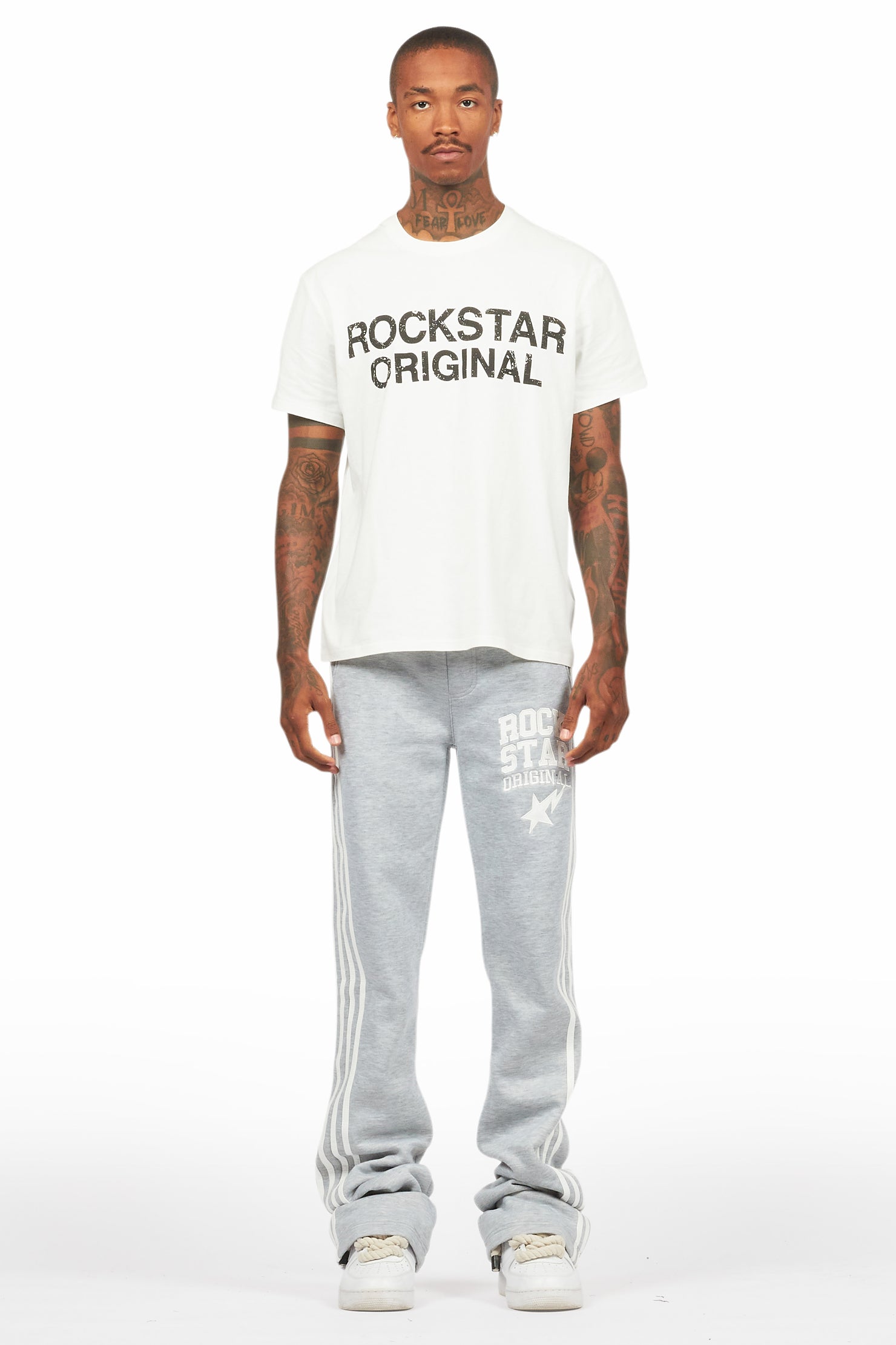 Gerrit Heather Grey Fleece Stacked Baggy Track Pant