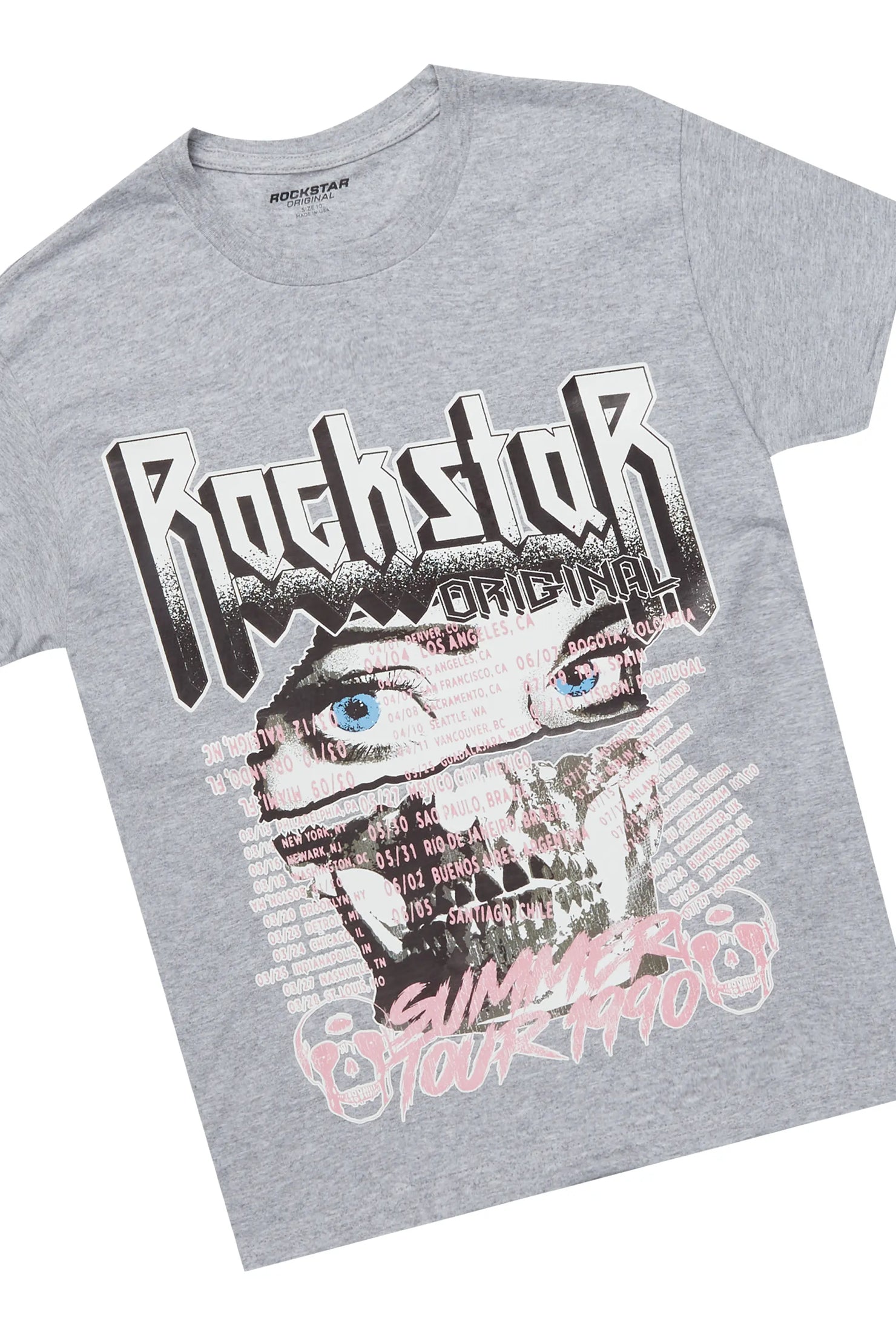 Girls Summer Grey/Pink T-Shirt/Mohair Stacked Pant Set