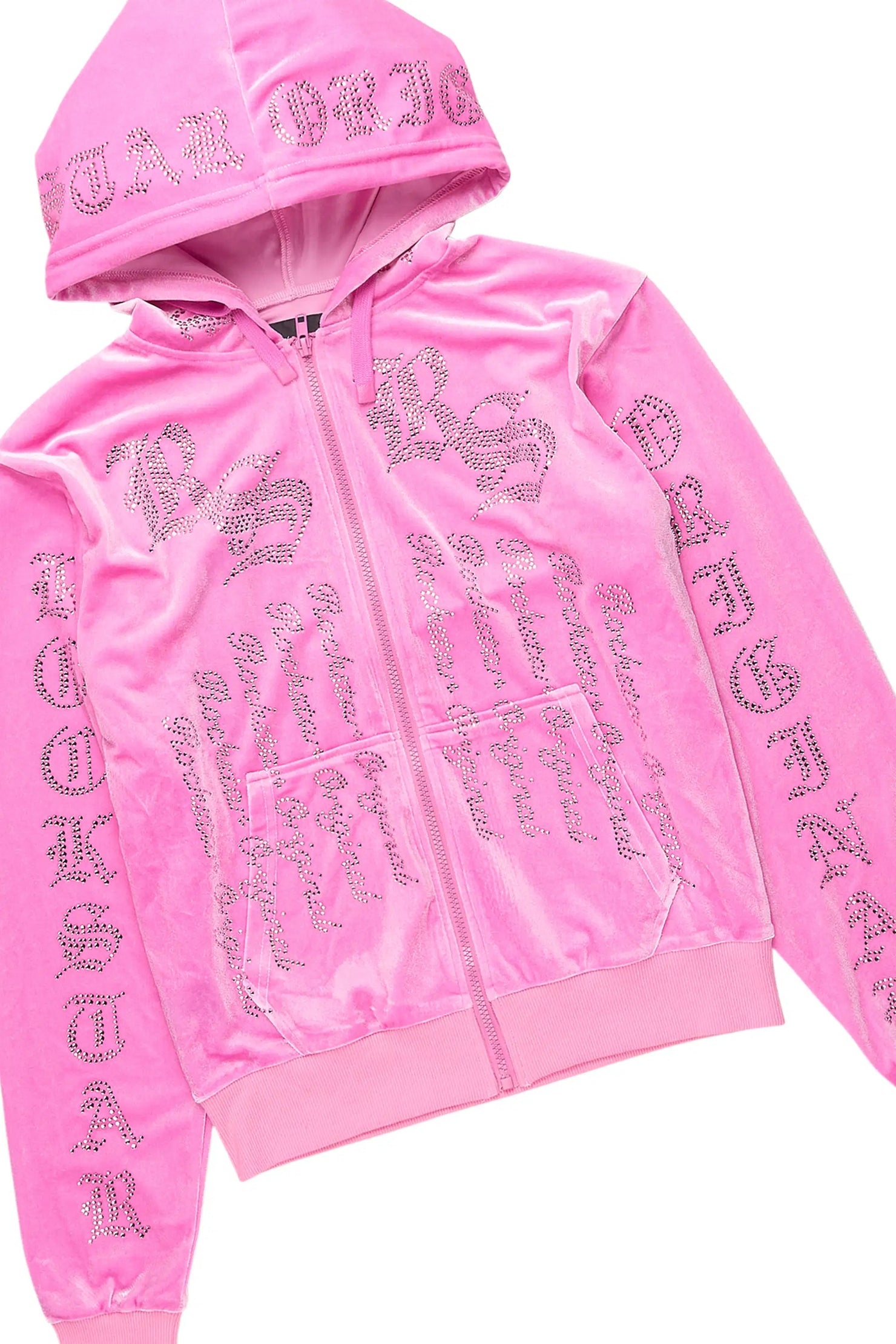 Doniqua Pink Rhinestone Velour Stacked Track Set