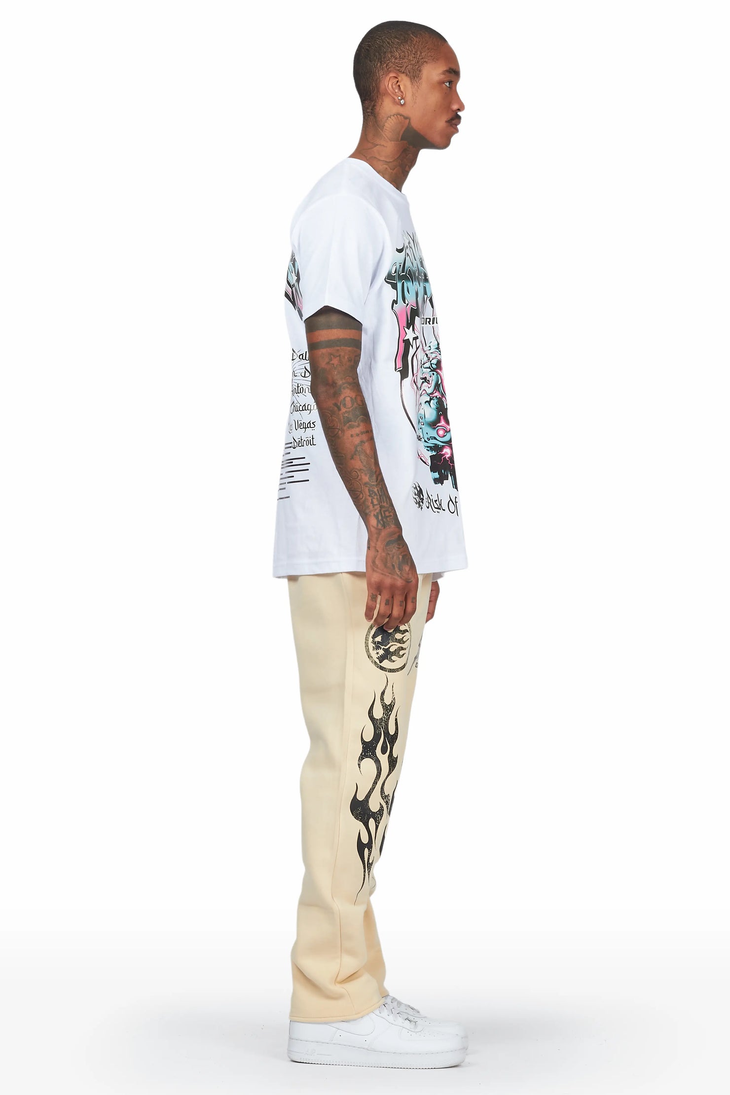 Ezekiel White/Beige T-Shirt Slim Fit Track Set