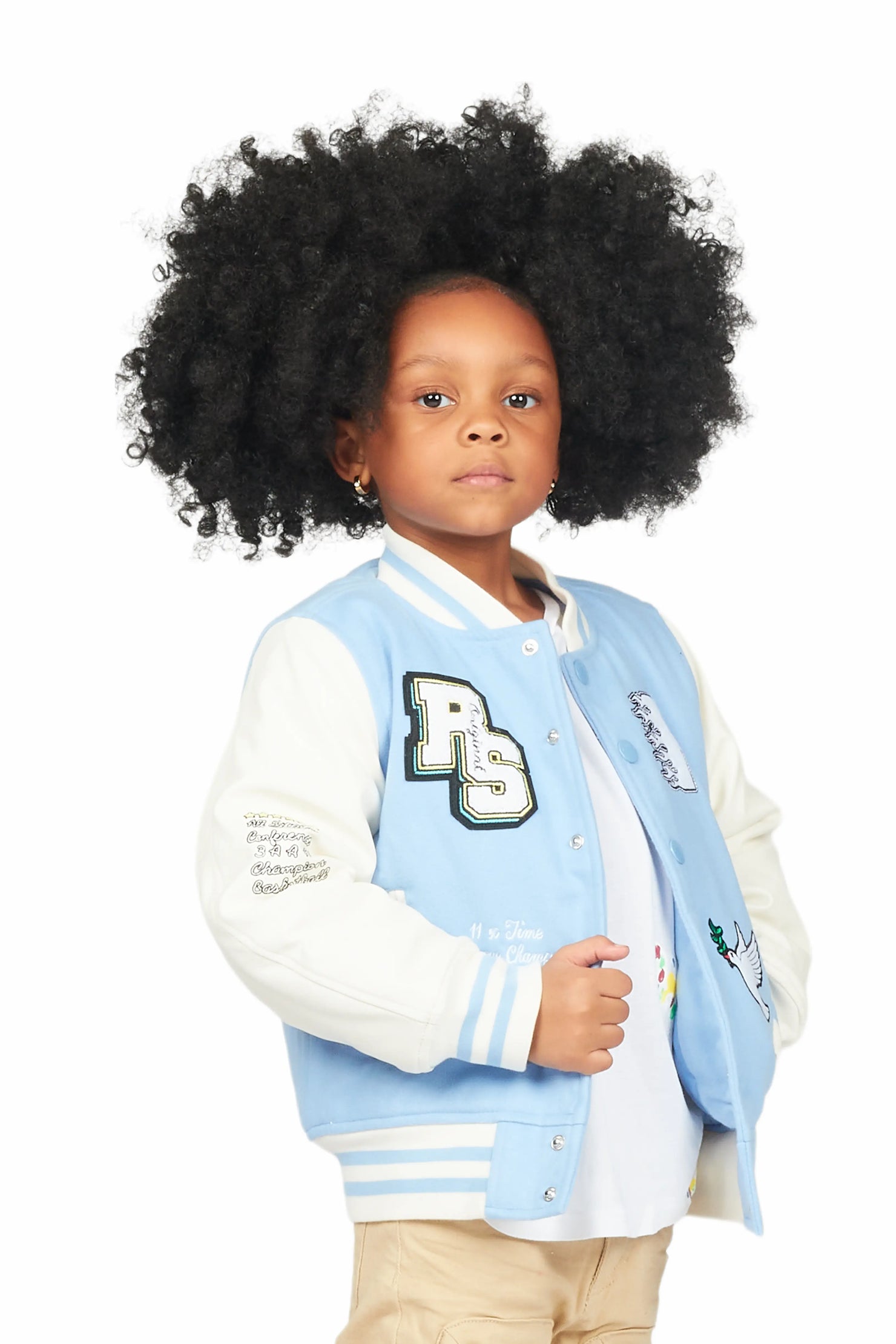 Girls Leah Baby Blue Varsity Jacket