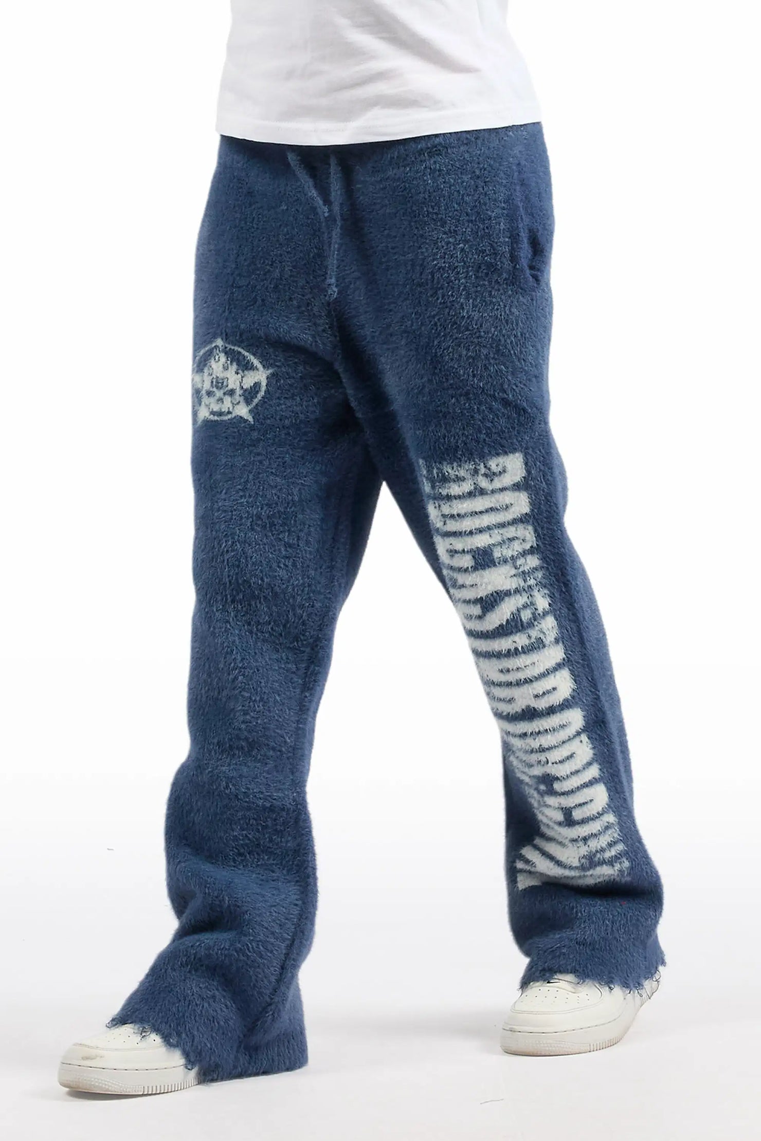 Boys Keve Navy Knitted Mohair Flare Sweat Pant