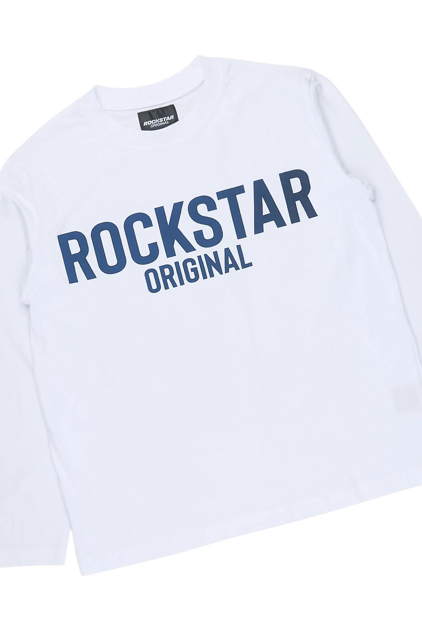 Boys Mikasso White/Navy L/S T-Shirt Jort Set