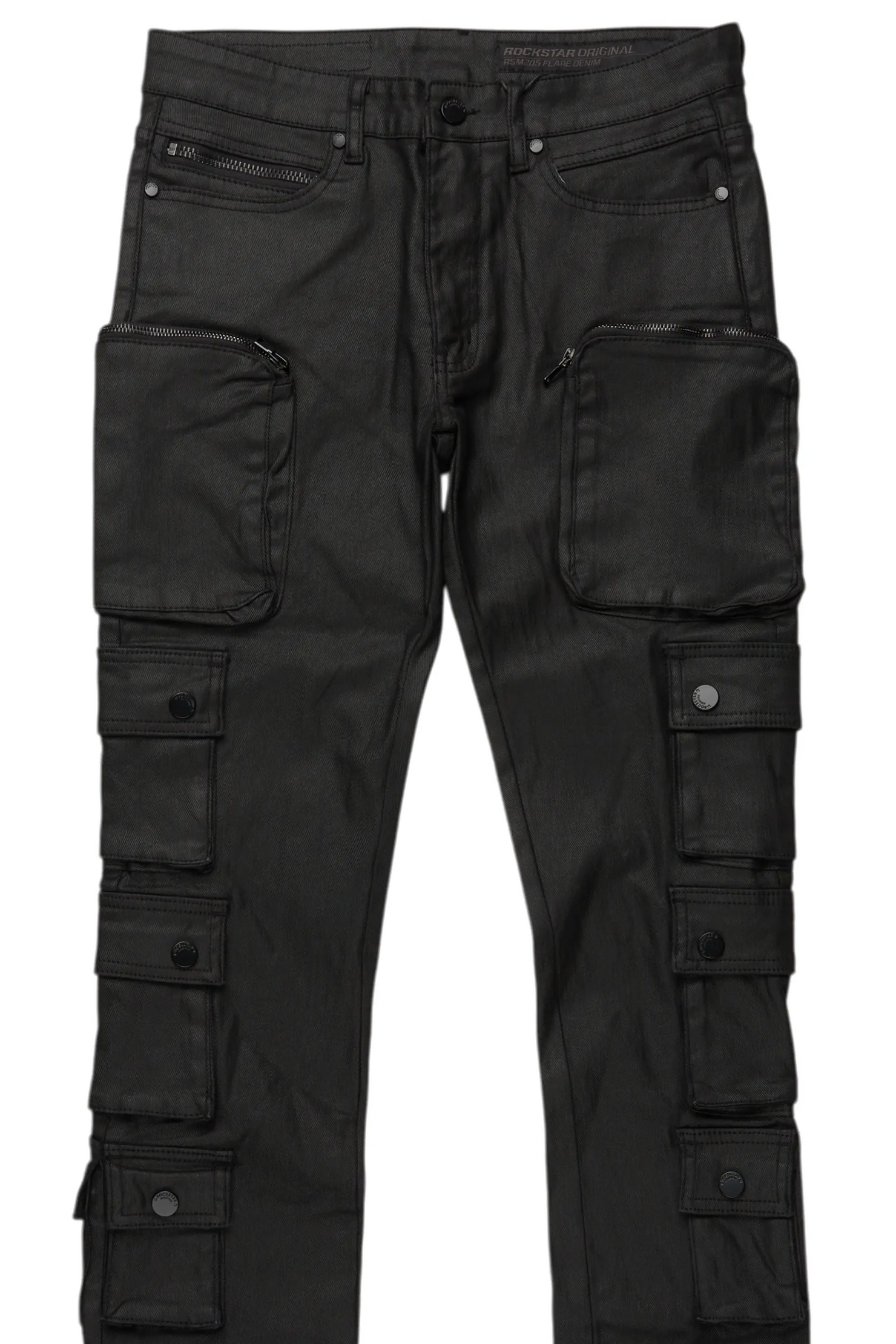 Konrad Black Coated Stacked Flare Jean