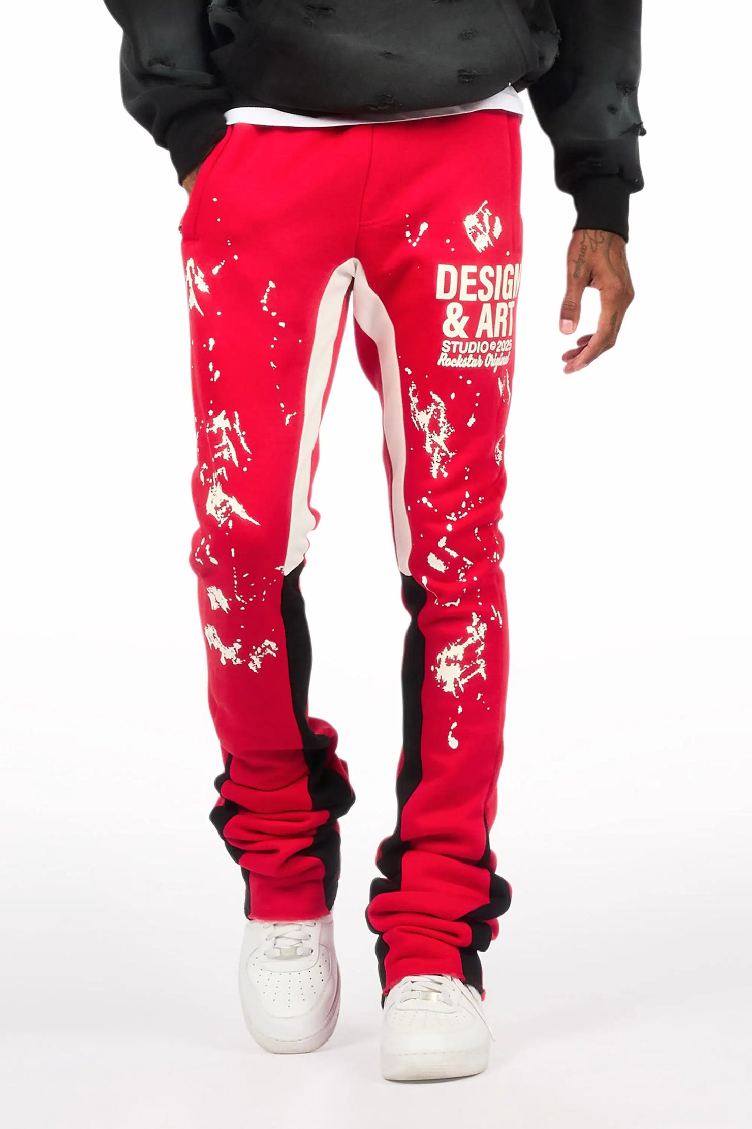 Damone Red Super Stacked Flare Track Pant