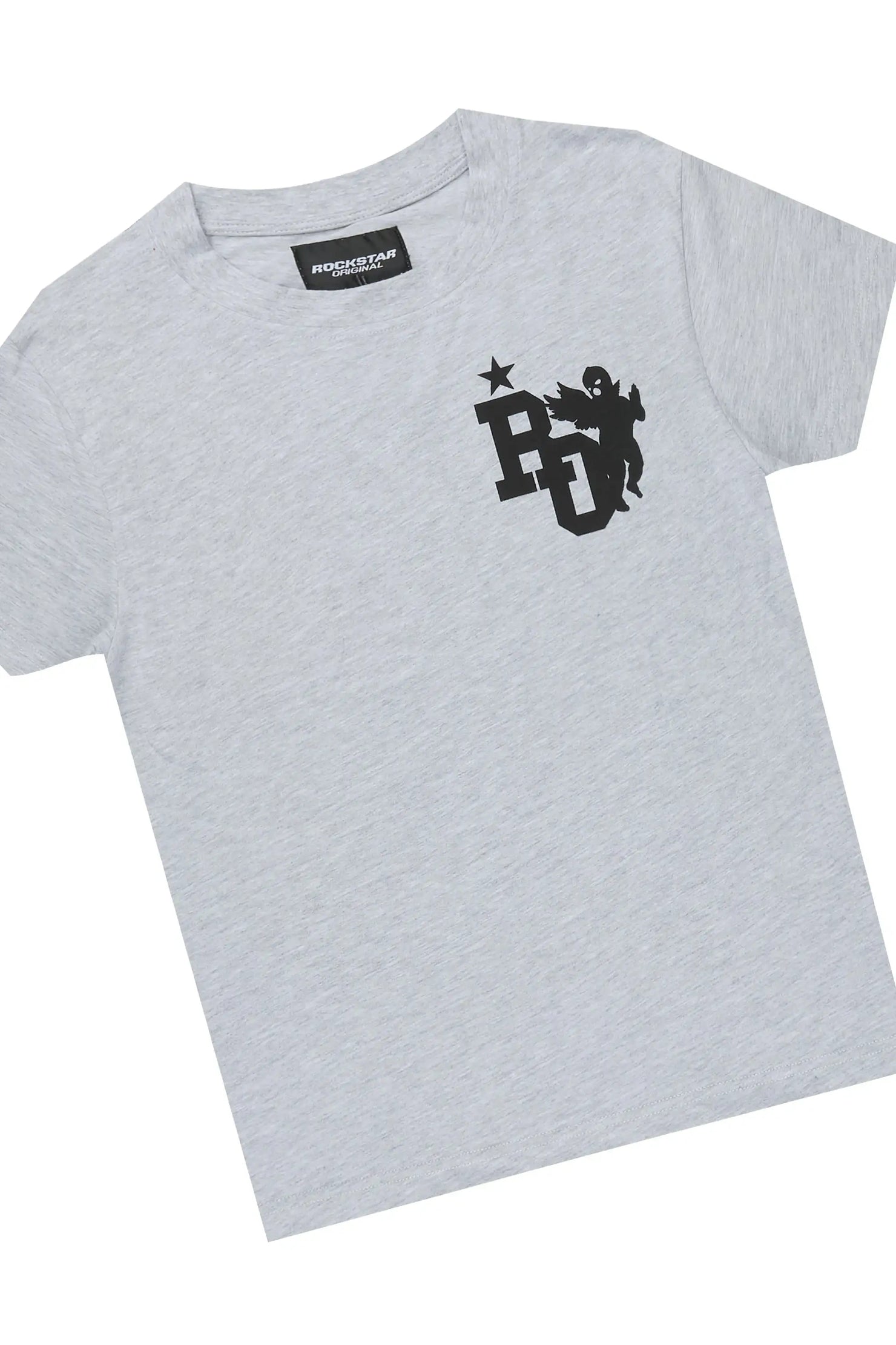 Boys Plutix Heather Grey/Black Graphic T-Shirt/Short Set