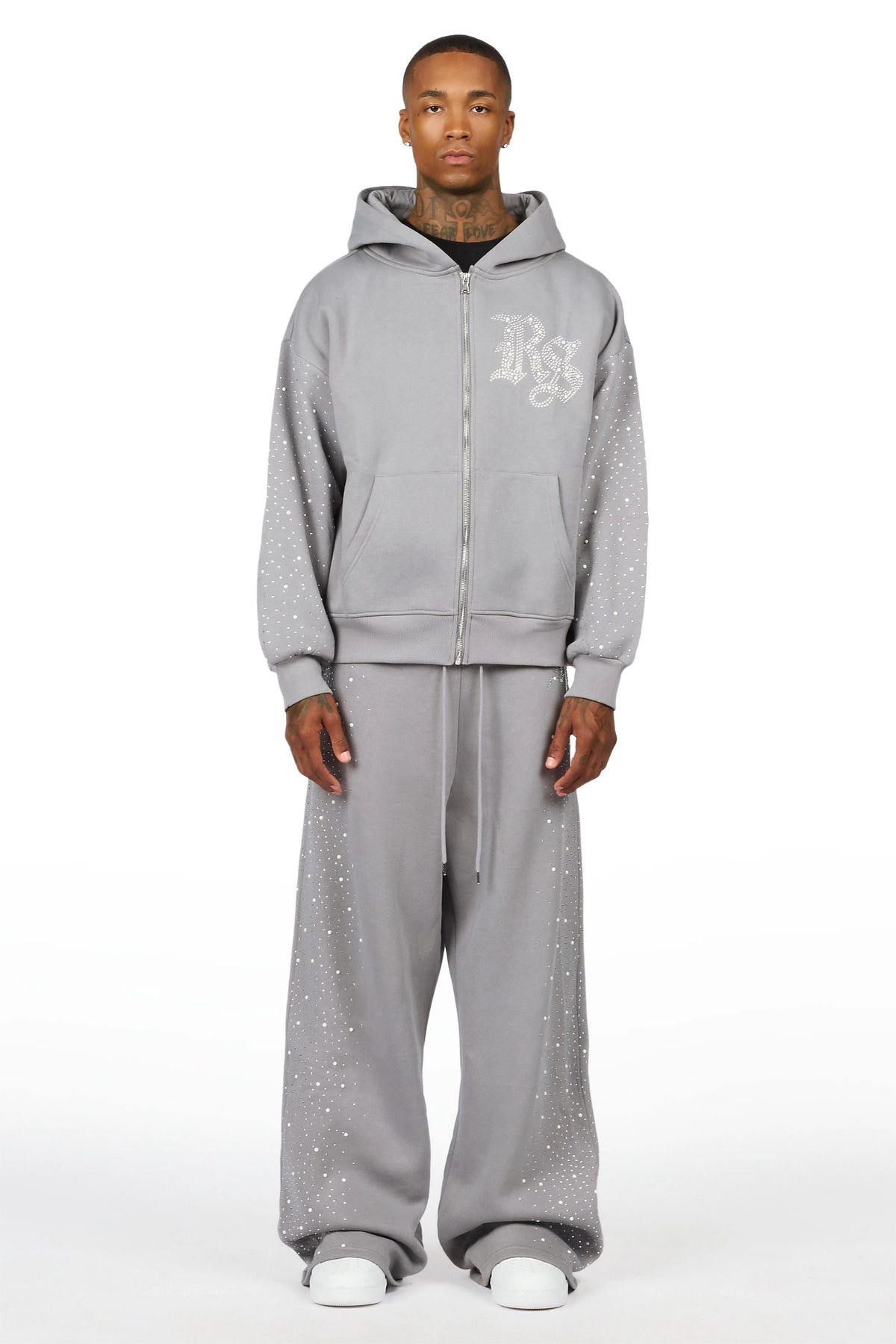 Fenrir Charcoal Rhinestone Hoodie/Baggy Pant Track Set