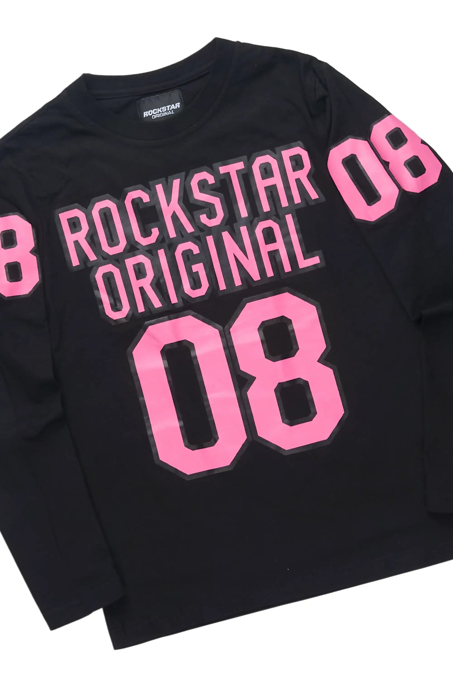 Girls Gaiea Black/Pink Long Sleeve Tee Stacked Track Set