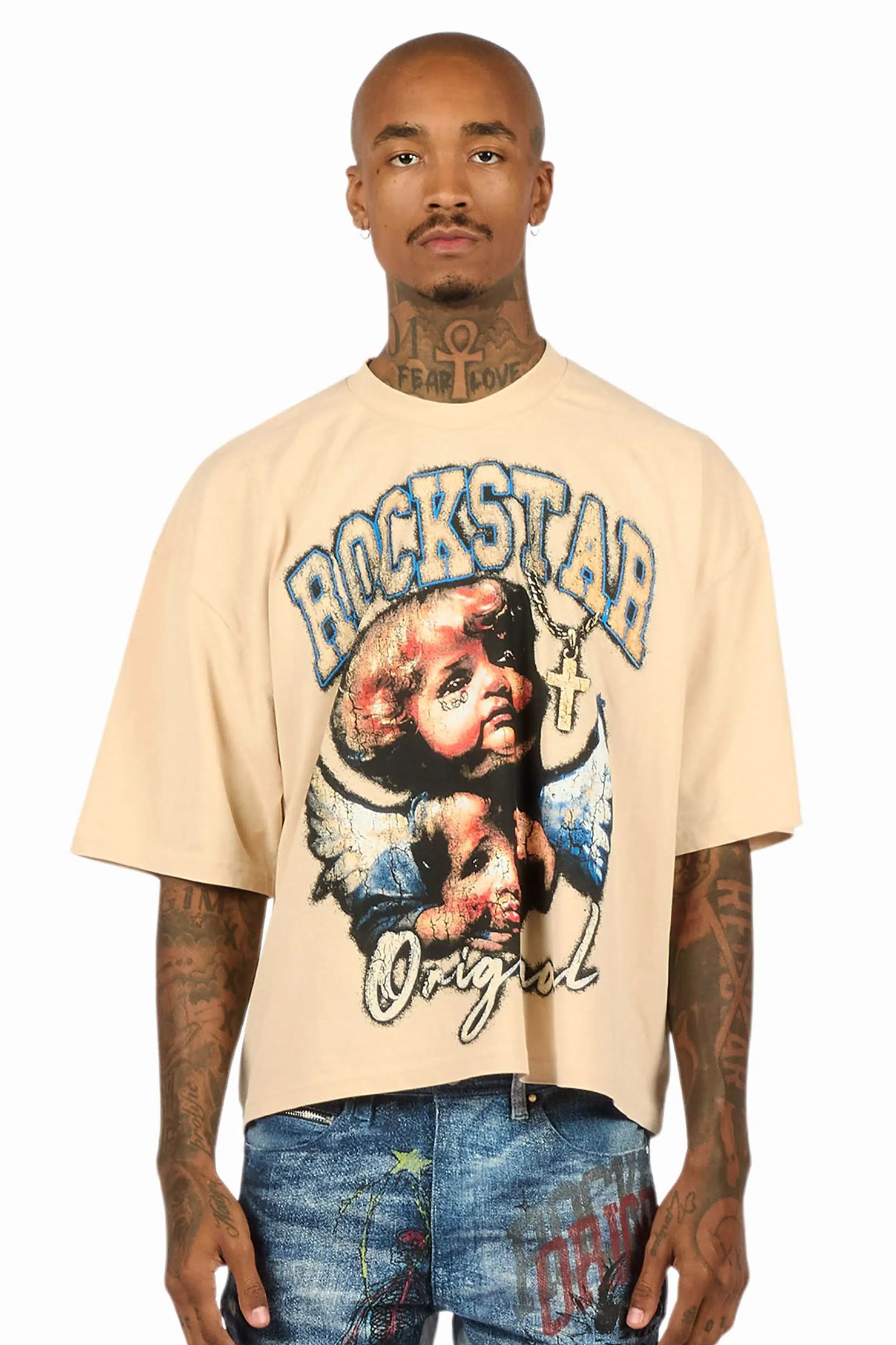 Deiter Beige Boxy Crop T-Shirt