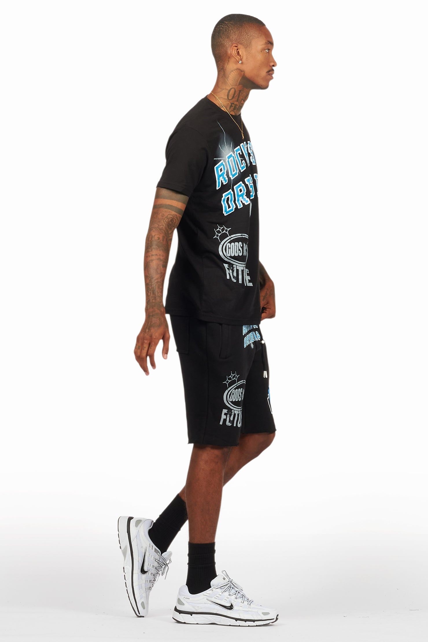 Macsen Black/Aqua T-Shirt/Short Set
