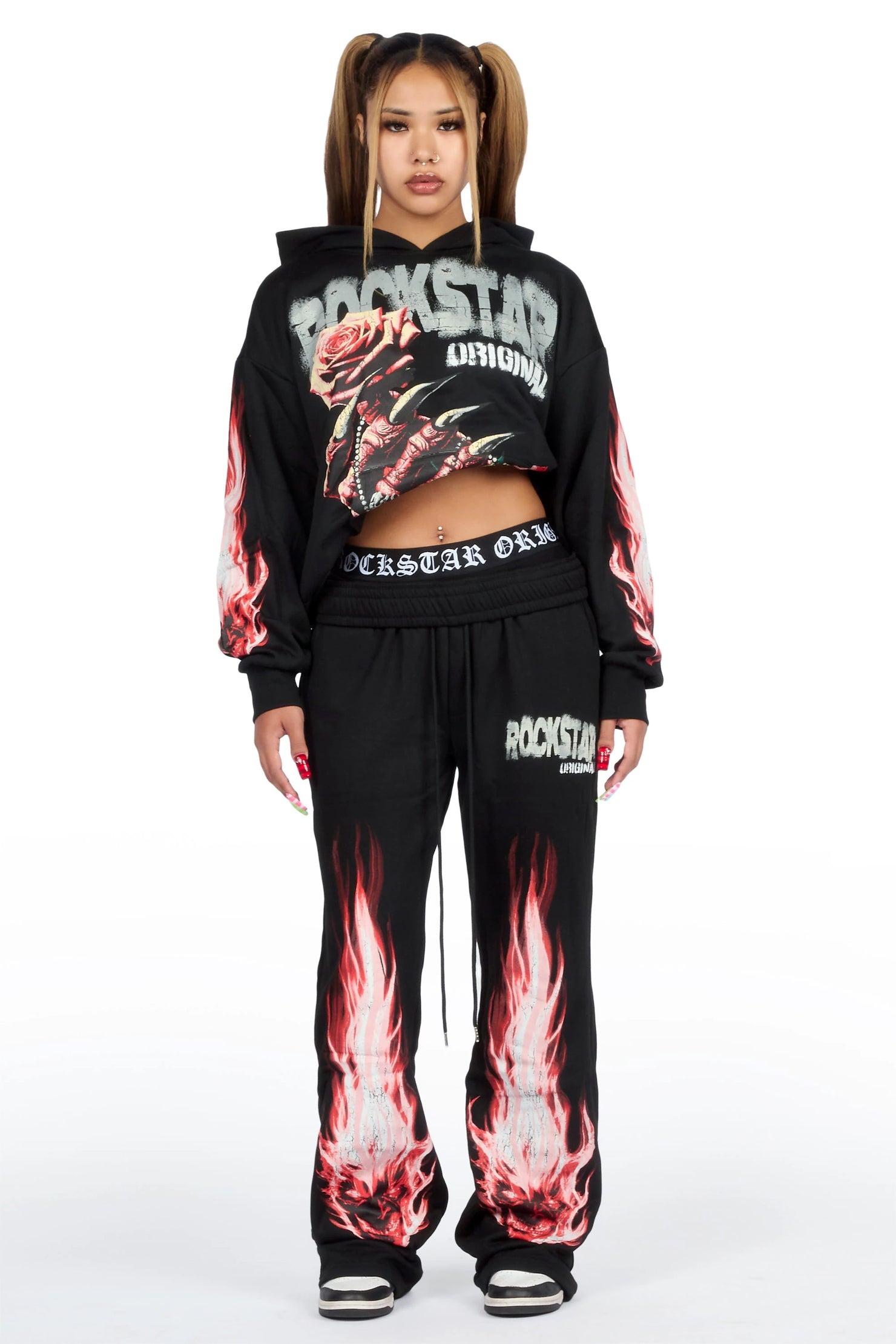 Kyntra Black Graphic Baggy Fit Track Set